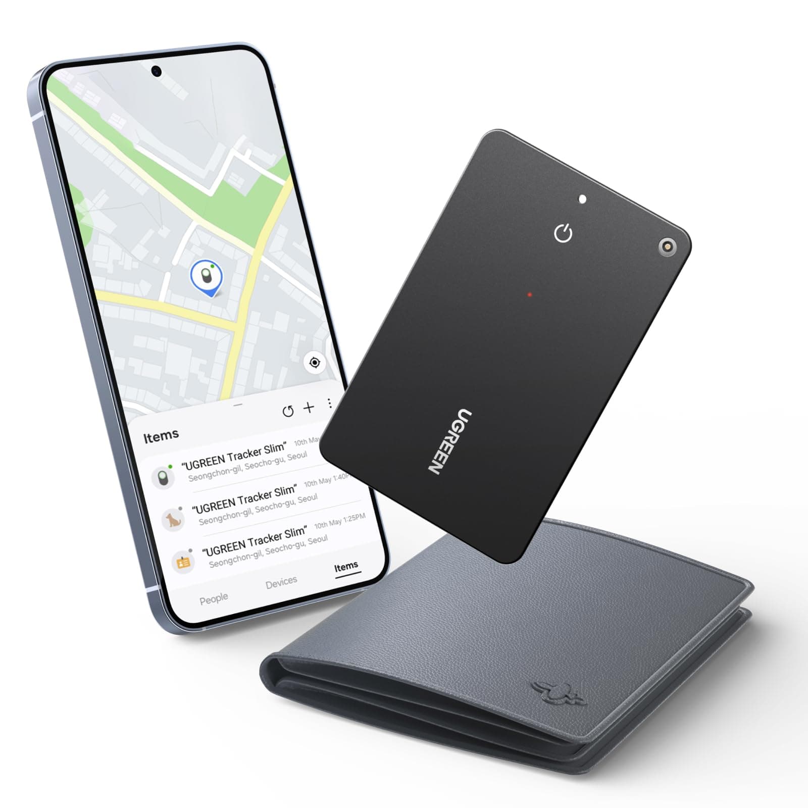 UGREEN FineTrack Slim S Kompatibel mit Samsung SmartThings, Rückwärtssuche des Handys, 7 Tage Verlaufsverfolgung, wiederaufladbarer Walletfinder, IP68 Wasserdicht, Bluetooth Tracker für Galaxy Handy