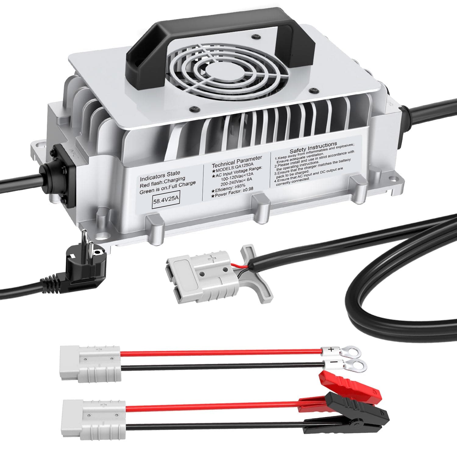Caricabatterie LiFePO4 da 58,4V 25A per caricabatteria al litio ferro fosfato da 48V (51,2V) con ricarica rapida protegge la batteria