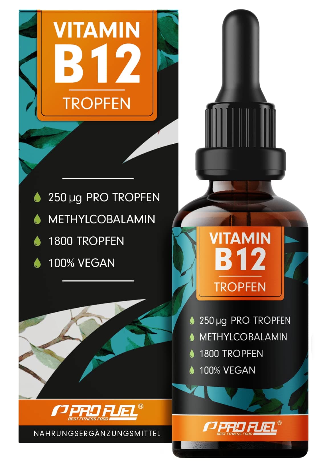 Vitamin B12 Tropfen - 1800 Tropfen (50ml) - bioaktives Methylcobalamin B12 - mit 500 mcg Vitamin B12 - zur täglichen Einnahme (2 Tropfen pro Tag) - laborgeprüft mit Zertifikat - 100% vegan