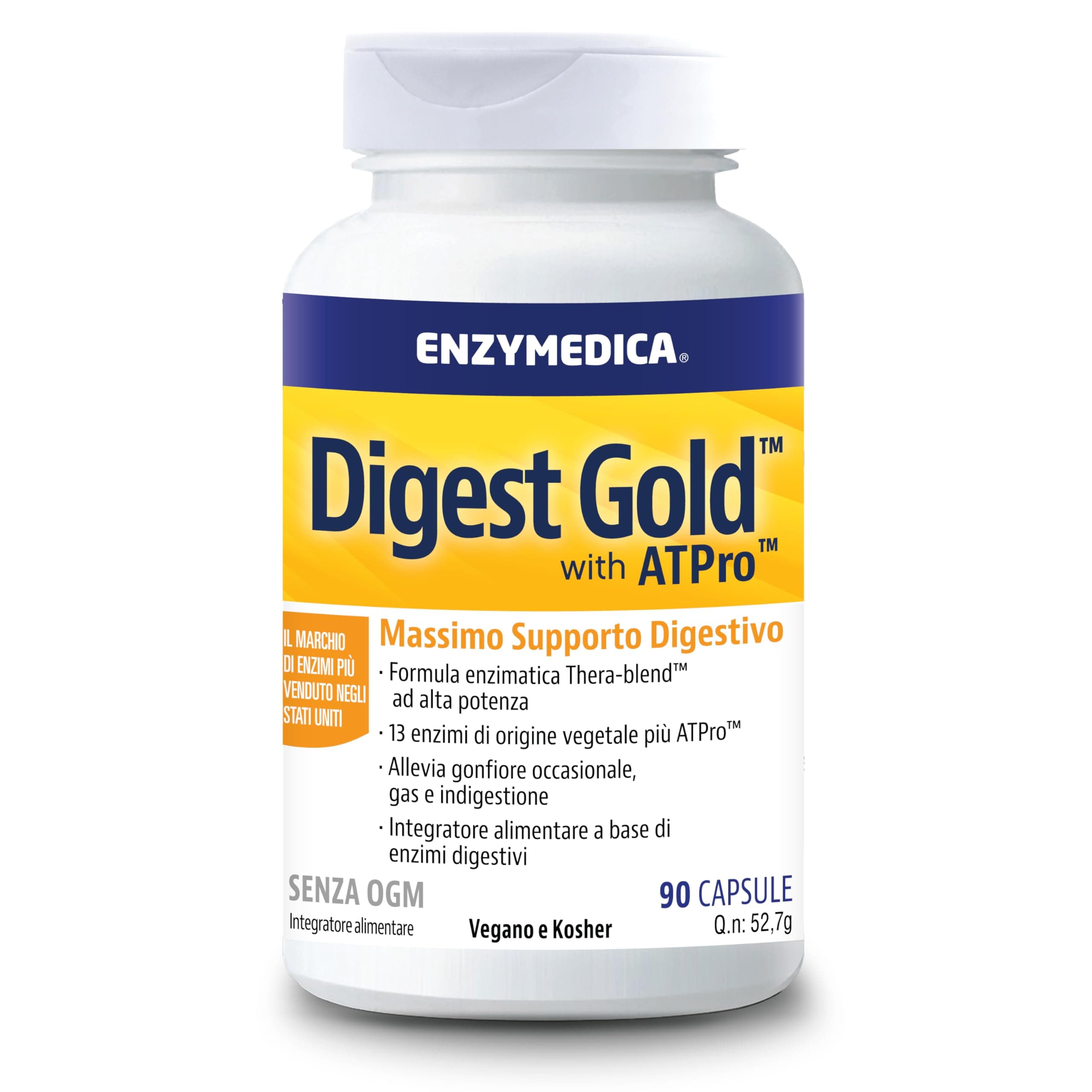 Enzymedica, Digest Gold, Integratore Alimentari con Enzimi Digestivi ad Azione Rapida, Gluten Free, Senza Lattosio, 90 Capsulas