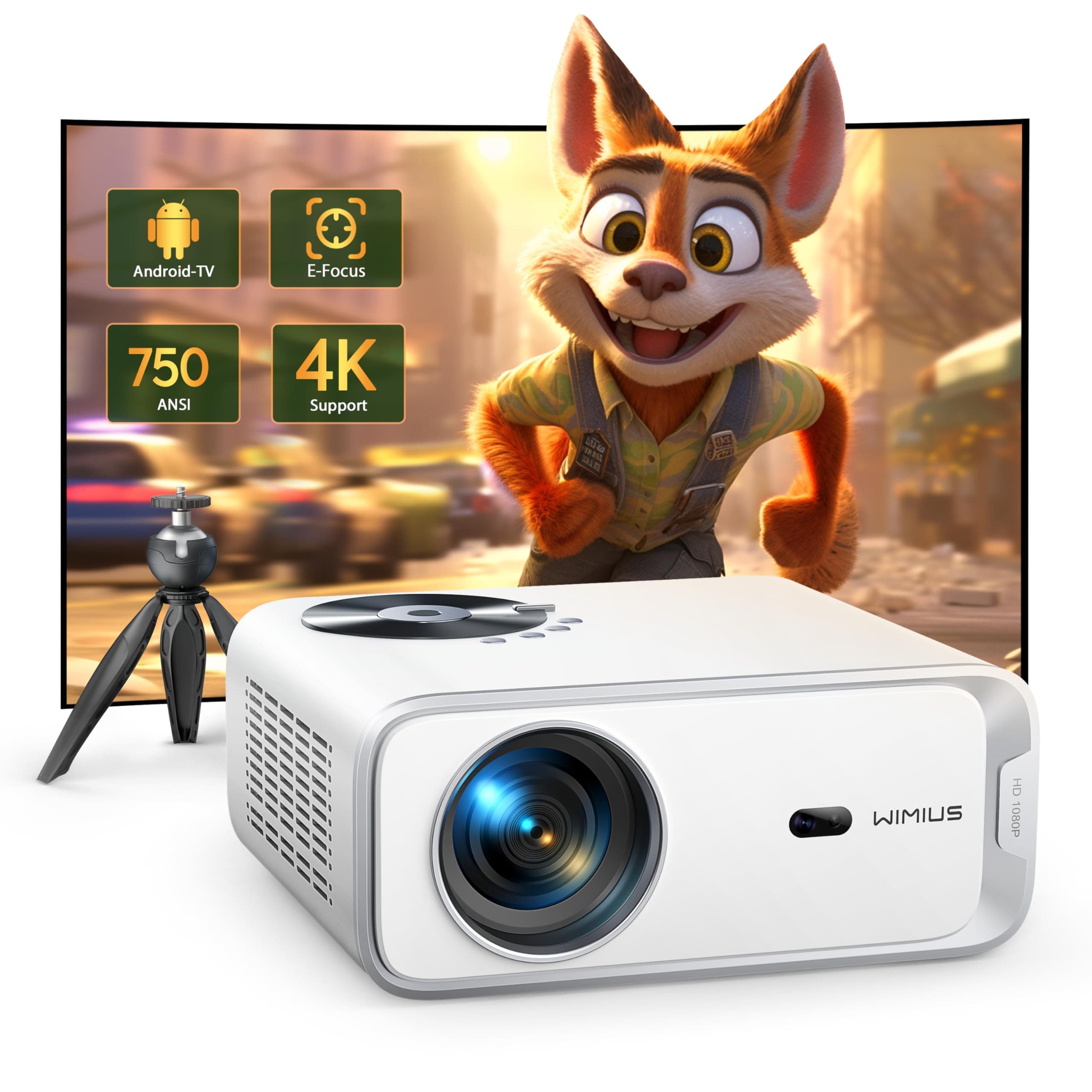 【Netflix/Android TV & Enfoque Eléctrico】 Proyector 4K, 30000 Lúmenes WiMiUS WiFi Bluetooth Proyector Full HD 1080P Nativo Auto Keystone, Zoom 50% Proyectors WiFi Cine en Casa HDMI/USB/PS5 con Trípode