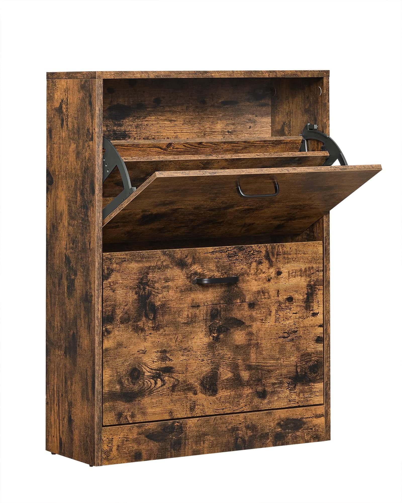 VASAGLE Scarpiera con 2 Ribalte, Scaffale Portascarpe, Organizzatore per Scarpe, Divisori Regolabili, per 8-12 Paia di Scarpe, Corridoio, 24 x 60 x 83,5 cm, Marrone Vintage LBC02BX