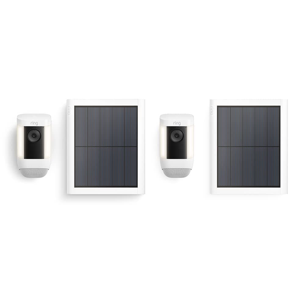 Ring C ámara Pro con luces solar (Spotlight Cam Pro Solar)|Vídeo 2K con Ring Vision, detección de movimiento 3D, luces LED |Con 30 días de prueba gratuita de Ring Home | 2 Cámaras