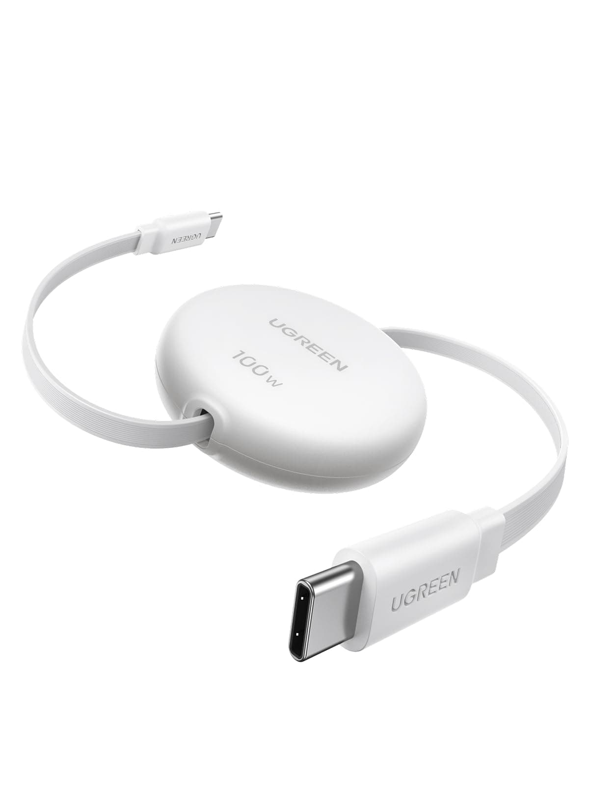 UGREEN Einziehbares USB-C-auf-USB-C-Ladekabel 100 W, Schnellladung, 4-Länge verstellbar (0,36/0,6/0,82/1 m), Auto-Rücklauf-Typ-C-Kabel für MacBook, iPad, iPhone Air/17/16, Galaxy S25 (Weiß 1m)