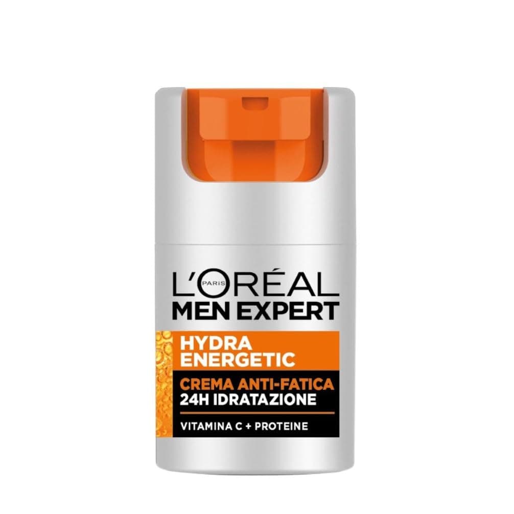 L'Oréal Paris Men Expert Crema Idratante Anti-Fatica Uomo, Pelle Rivitalizzata, Levigata e Idratata, Occhiaie e Rughe Sottili Ridotte, Arricchita con Proteine e Vitamina C, Hydra Energetic, 50 ml