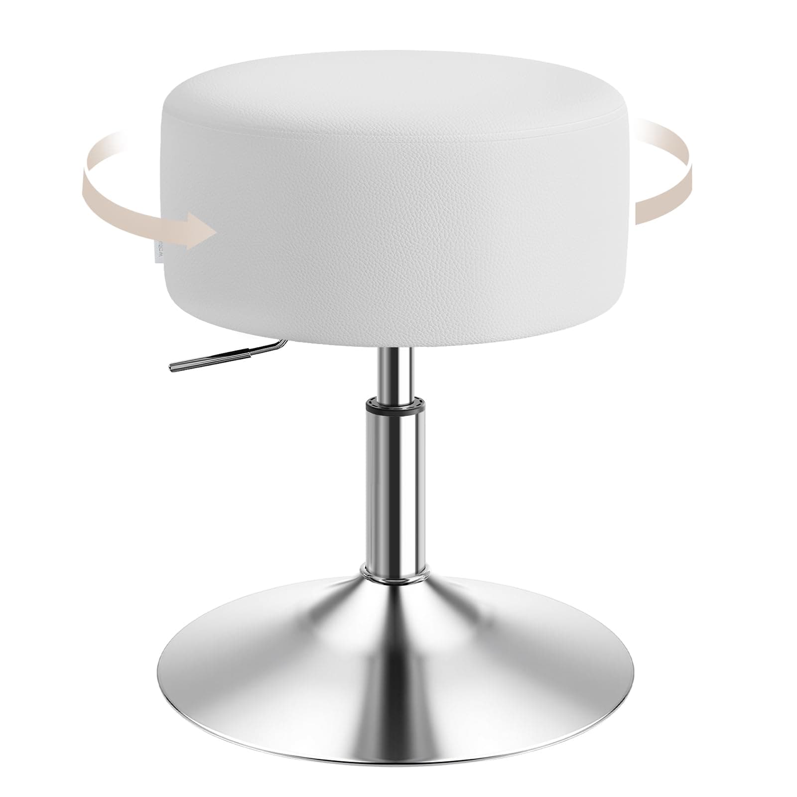 WOLTU Schminktisch Hocker, Schminkstuhl, Barhocker Rund, Höhenverstellbar, 360° Drehbar mit Verdickter Polsterung, Kunstleder Bequemstuhl für Schminktisch, Schlafzimmer, Esszimmer, Weiß, BH14ws-1