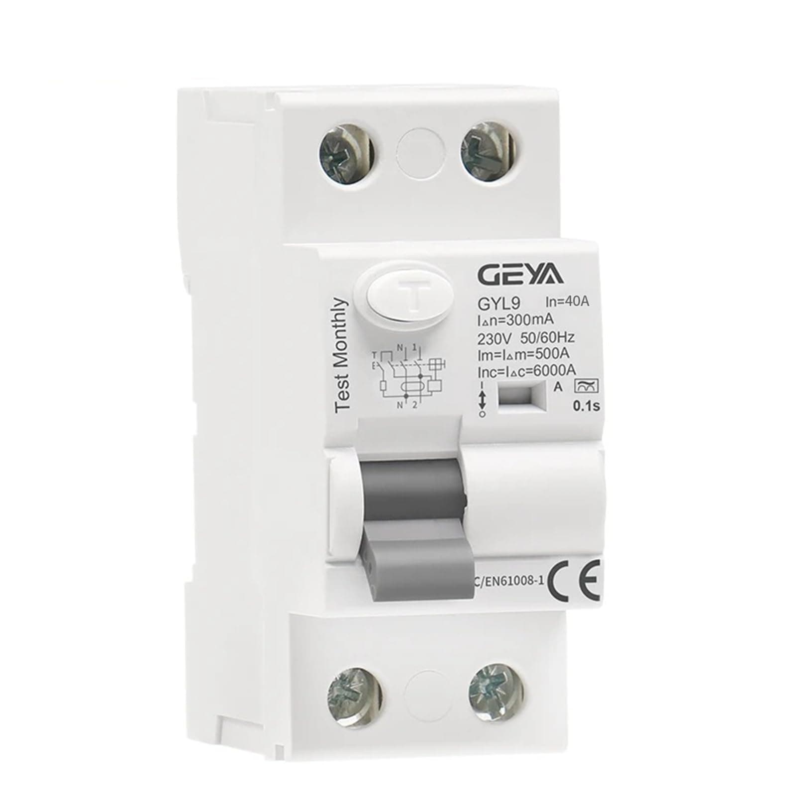 GEYA Disyuntor de corriente residual electromagnética tipo A ELCB RCD RCCB (2P-40A-300mA)
