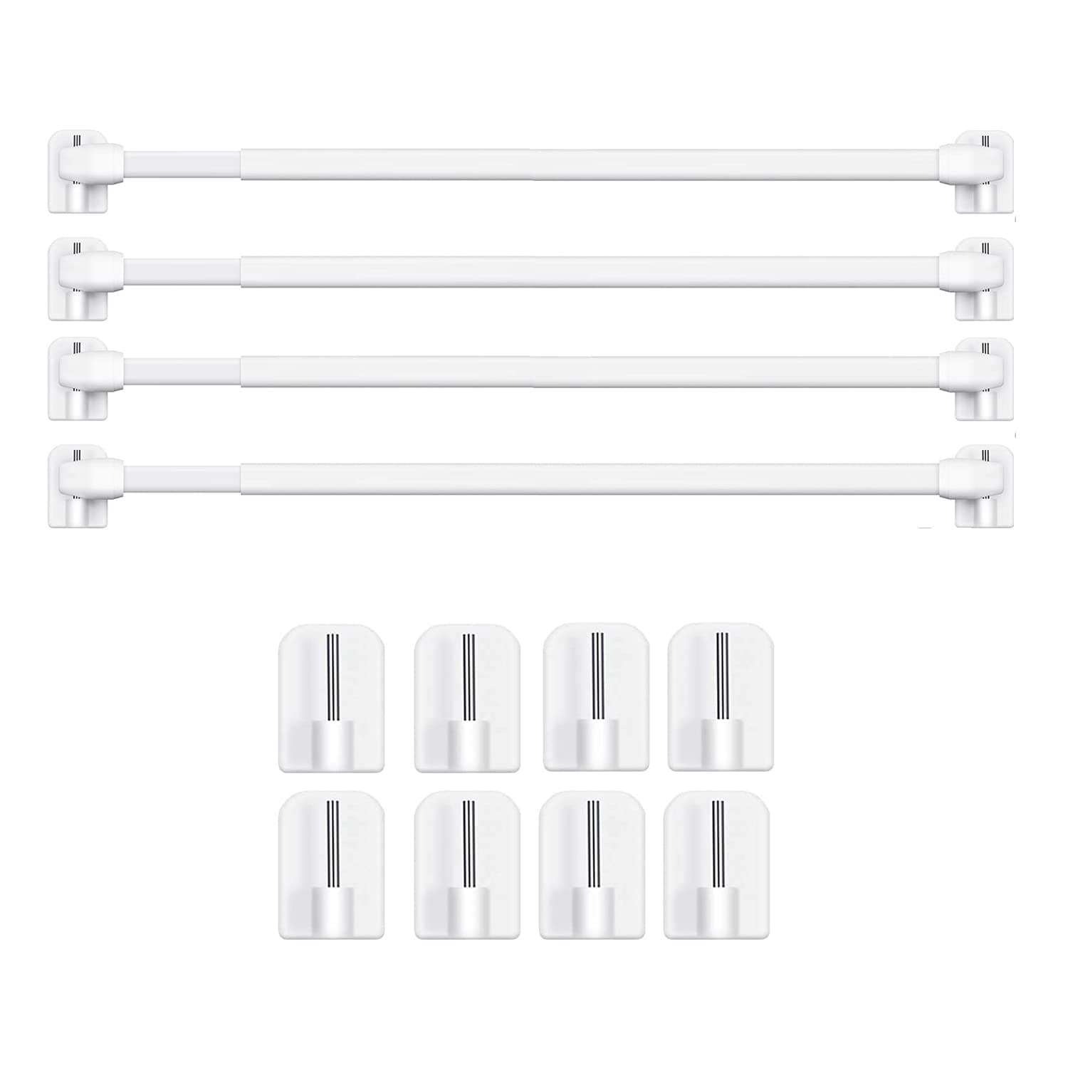 BANJILI-4 Tringles à Rideau en Métalliques Extensibles et Réglables - Sans Perçage, pour Fenêtres et Armoires - Barres de Tension avec Crochets Adhésifs Puissants (Blanc) (4 PCS-50-90cm)