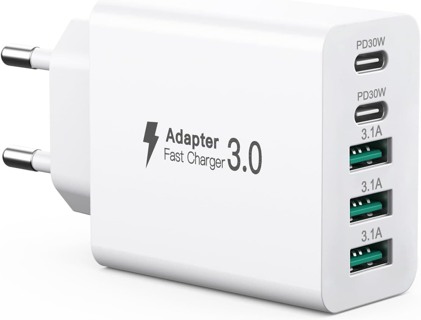 60W Caricatore USB C, 5 Ports Caricabatterie Multiplo, Caricatore Rapido USBC Spina Muro per iPhone 16/15/14/13, Google Pixel 9Pro/9a/9/8 Pro/8a/8, Samsung, iPad, Adattatore Alimentazione Universale