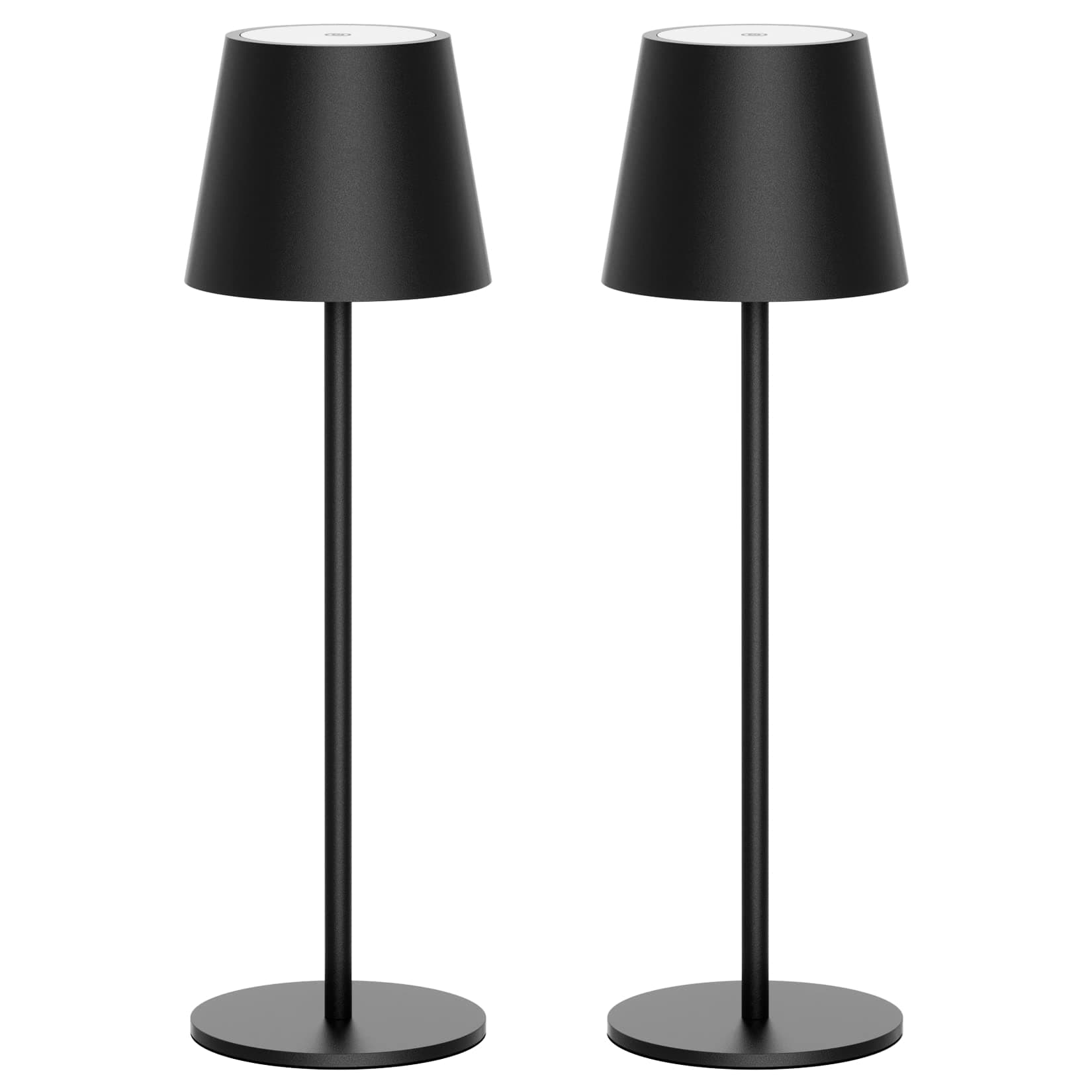 Klighten 2 Piezas LED Recargable Lámpara de mesa con batería, Regulable Lámpara de escritorio Aluminio con USB-C Carga, 3000K de Luz Cálida, Imperméable IP54, para Interiores y Exteriore, Negro