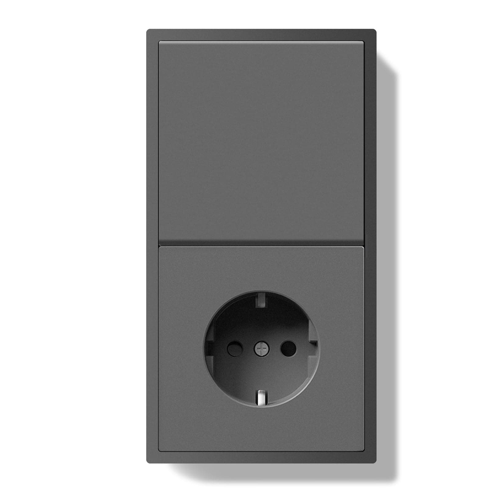 BSEED Lichtschalter mit Steckdose 1 Fach 1 Weg Unterputz, Modern Wandschalter Schuko Steckdose mit PC Rahmen, Lichtschalter mit Kabelklemmen und Krallen, Grau