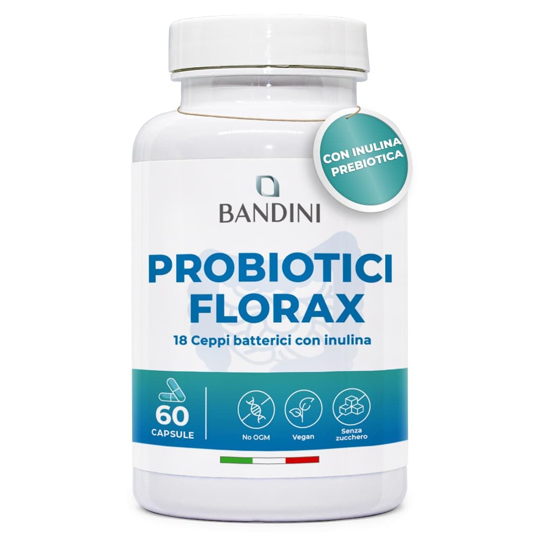 Bandini® FLORAX PROBIOTICS | Fermenti Lattici Probiotici per l'intestino - 20 Miliardi UFC - 18 Ceppi Batterici tra cui Lactobacillus, BifidoBacterium - Probiotico naturale - 60 Capsule per 60 Giorni