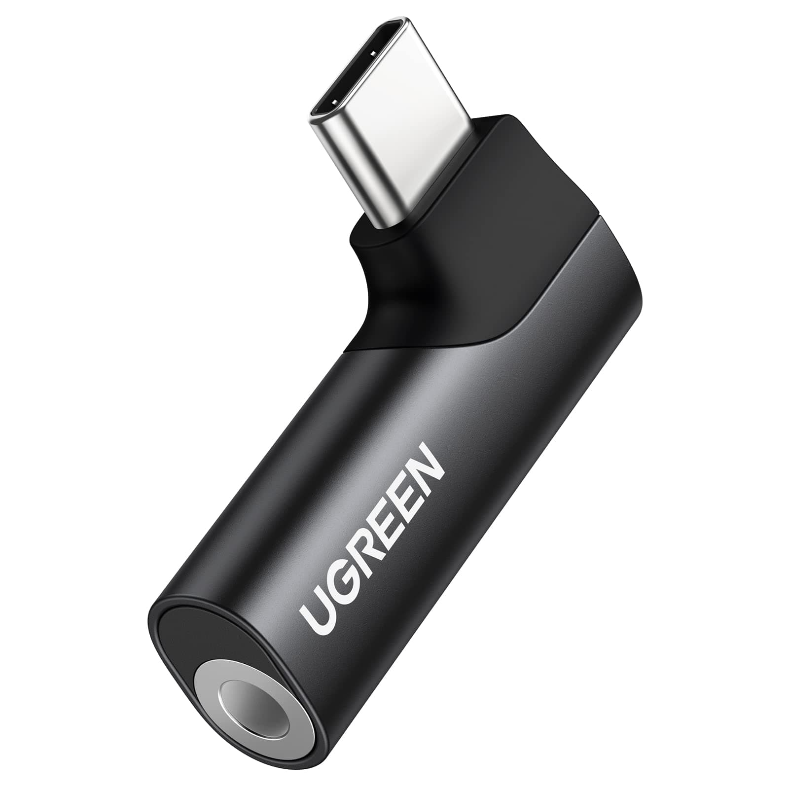UGREEN USB C auf 3,5mm Klinke 90 Grad Winkel Adapter auf Klinke, Aux Kopfhörer Adapter mit DAC Chip kompatibel mit iphone17/17 air/17pro/17pro max, Galaxy S 25 Serie, iPad, Mac(Schwarz)