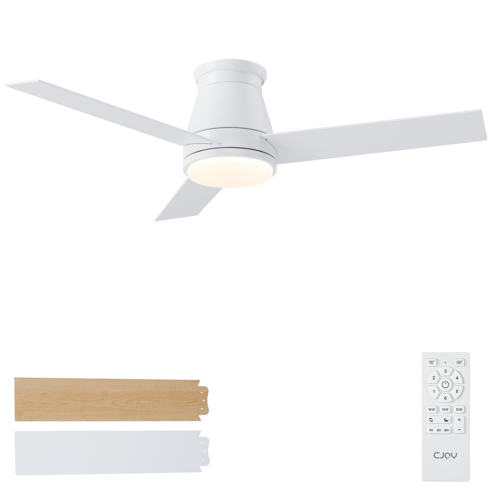 CJOY Ventilador de Techo con Luz Silencioso 107cm, Blanco Ventilador de Techo con Luz y Mando 3 Aspas, 6 Velocidades, 3 CCT Regulable, Reversible CC, Memoria Función, Modo Sleep, Para Dormitorio