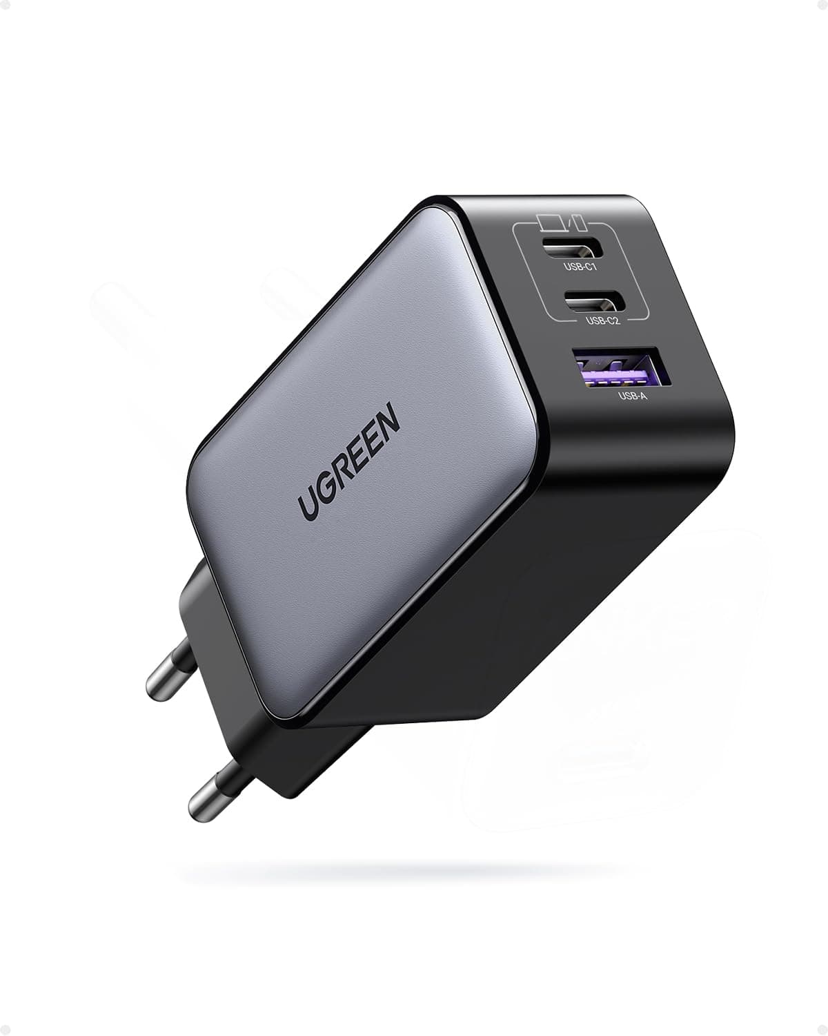 UGREEN Nexode USB C Ladegerät 65W GaN Netzteil 3-Port PD Charger 60W PPS kompatibel mit MacBook Pro/Air, iPhone 17 Pro Max/16/15, iPads, Galaxy S24 Ultra/S23/S22(Schwarz)