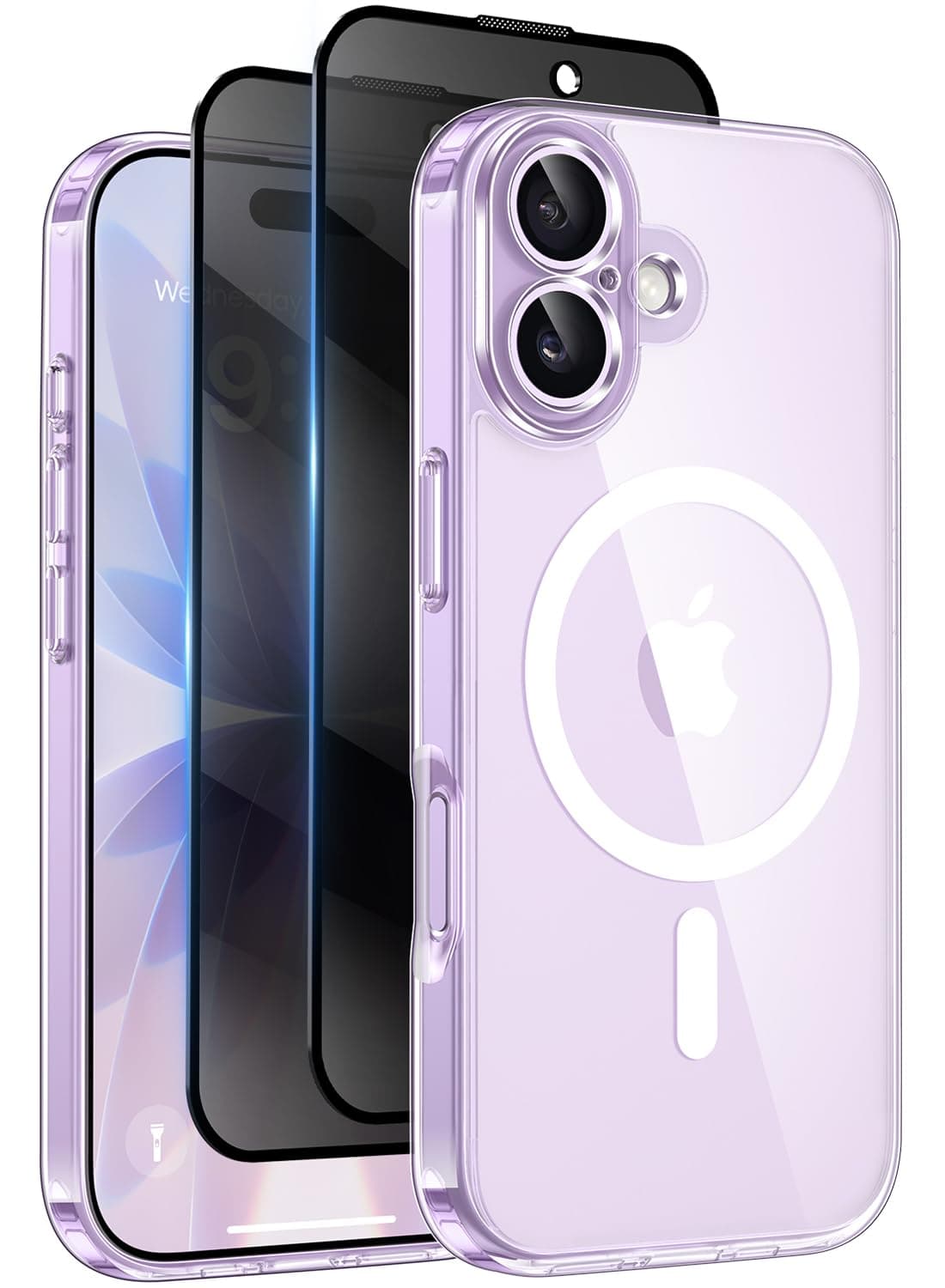 Helssitot Coque Magnétique pour iPhone 17 avec 2 Verre Trempé Anti-Espion, Compatible avec MagSafe, Étui Mat Translucide Arrière Housse Antichoc Anti-Rayures pour iPhone 17, Transparente