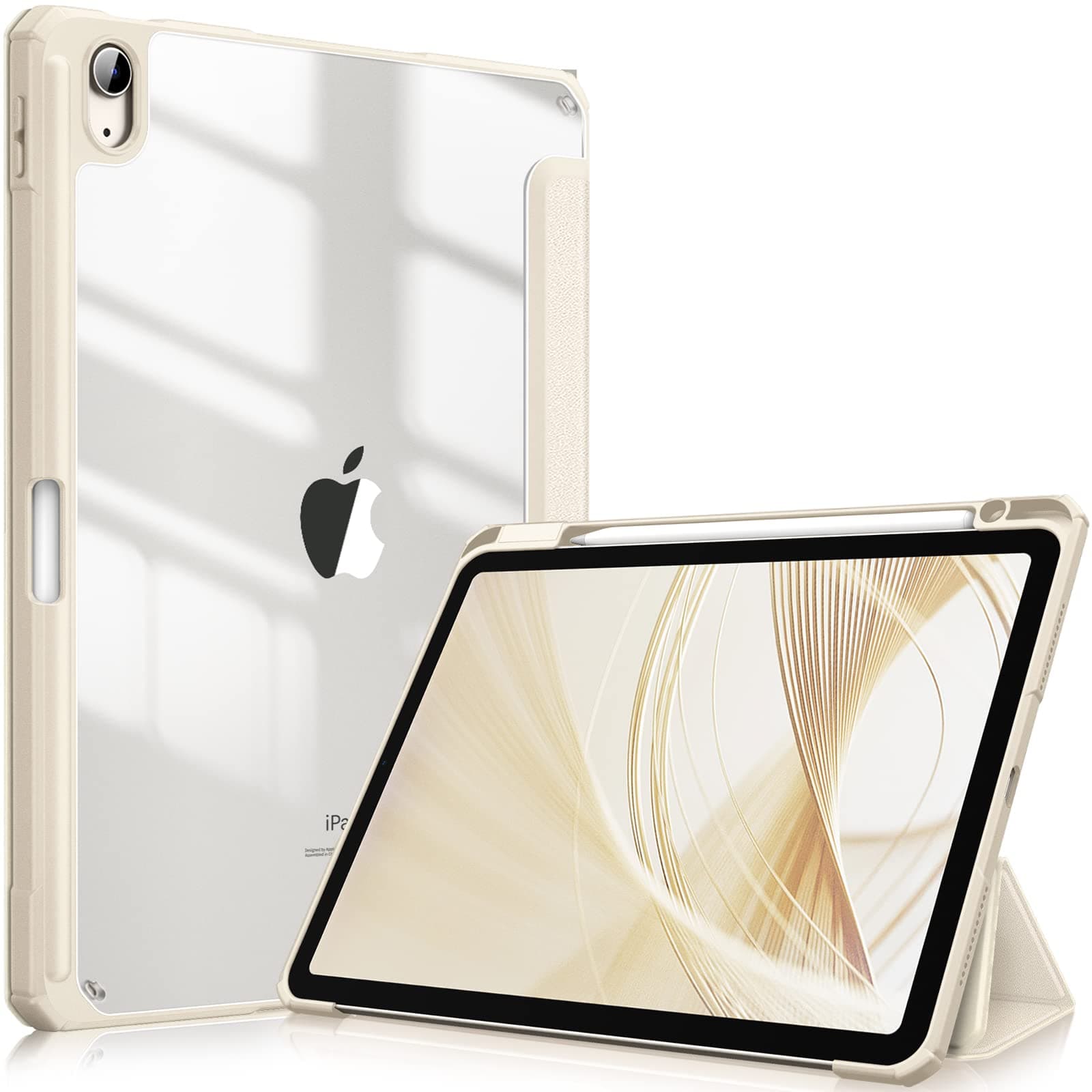 Fintie Hybrid Hülle für iPad Air 11 Zoll M4/M3/M2 (2026/2025/2024), iPad Air 5./4. Gen (2022/2020) 10,9 Zoll, mit Stifthalter, stoßfeste Schutzhülle mit transparenter Hartschale, Starlight