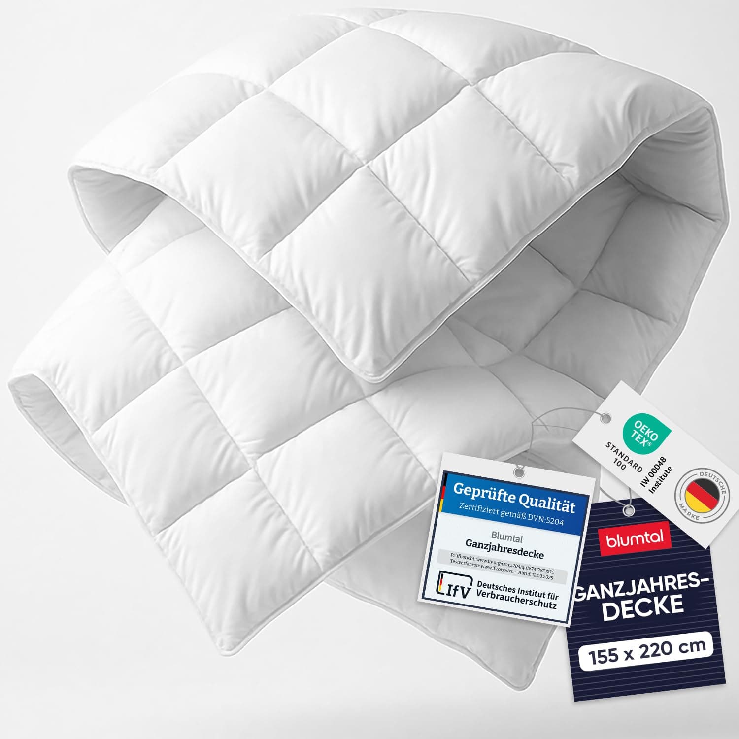 Blumtal Ganzjahresdecke 155x220 cm - Oeko-TEX zertifizierte Bettdecke Ganzjahr - Alljahresdecke 155x220 cm - Steppbettdecke waschbar 95 °C - Füllmegne 300 GSM - mit Eckhalterung