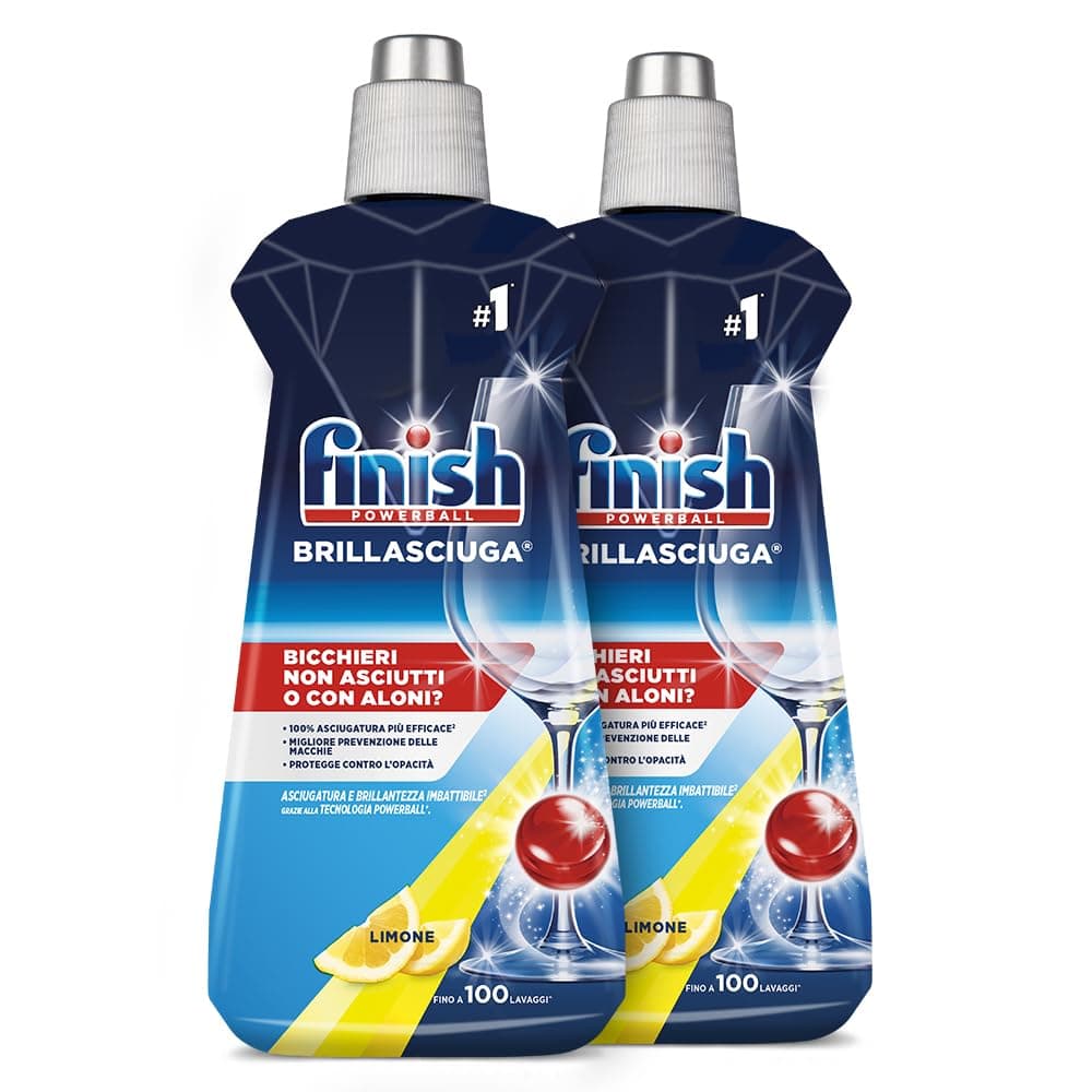 Finish Brillantante Lavastoviglie al Limone, 2 Prodotti da 500 ml di Brillantante, Additivo Lavastoviglie per Stoviglie Splendenti e Asciutte (Confezione da 2)