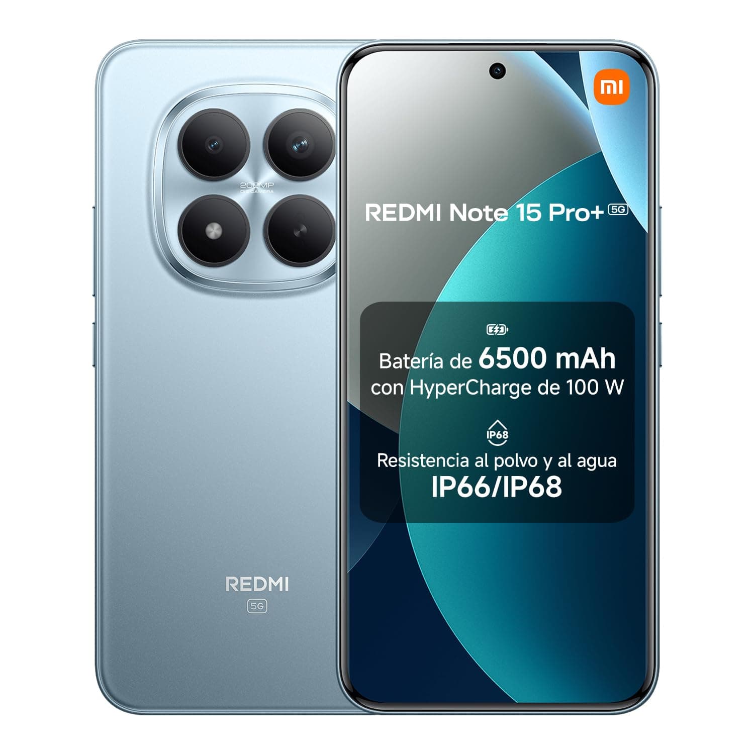 XIAOMI REDMI Note 15 Pro+ 5G - Smartphone de 8+256GB, Pantalla AMOLED 6,83" 1.5K AMOLED, Snapdragon 7s Gen 4, cámara de 200 MP, Hypercharge 100W, Cargador no Incluido, Azul Glaciar (Versión ES)