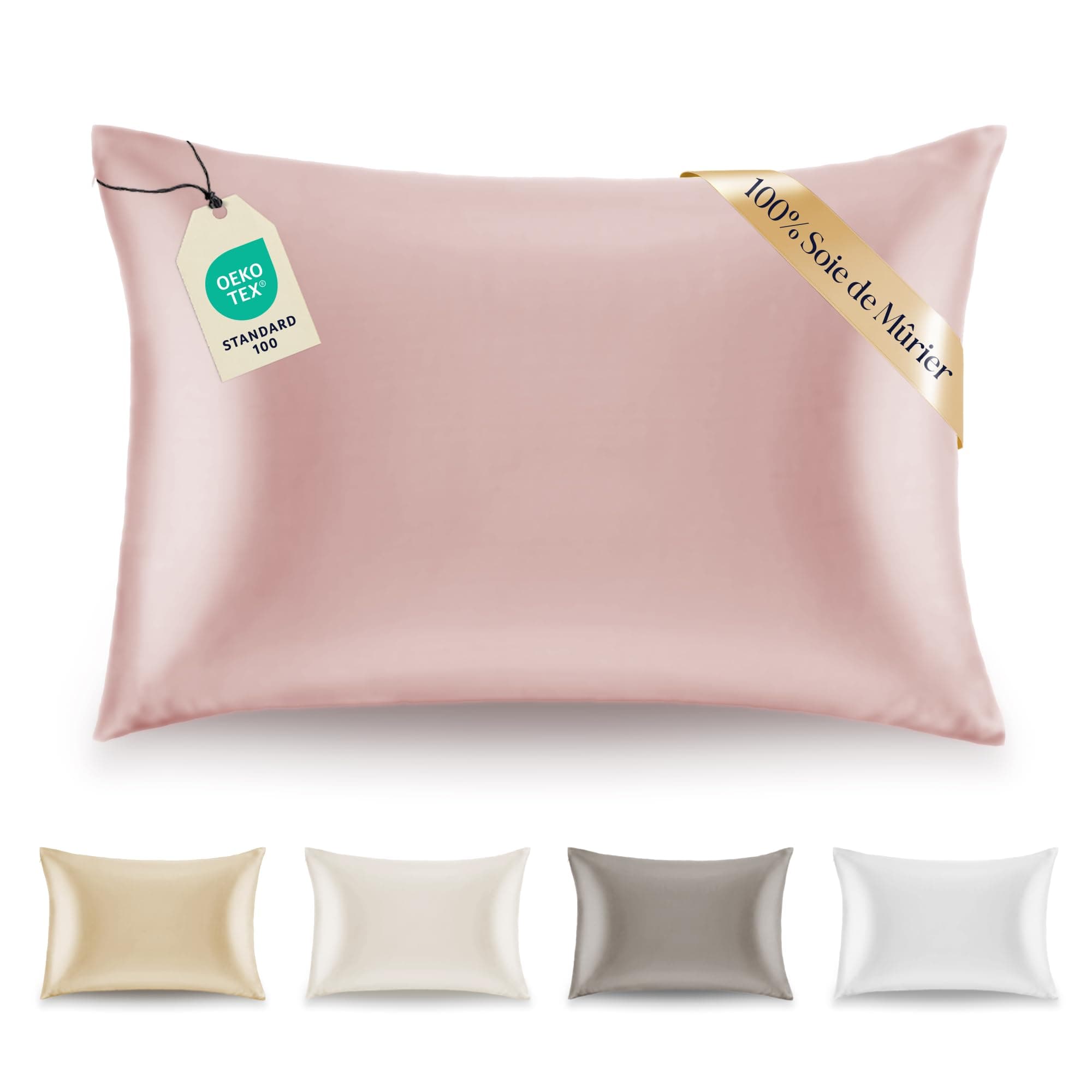 Taie Oreiller 50 x 70 Soie Naturelle Dreamzie - 100% Soie Mûrier 19 Mommes Certifiée Oeko-TEX - Bienfaits Cheveux et Peau Anti-Âge - Rose Clair