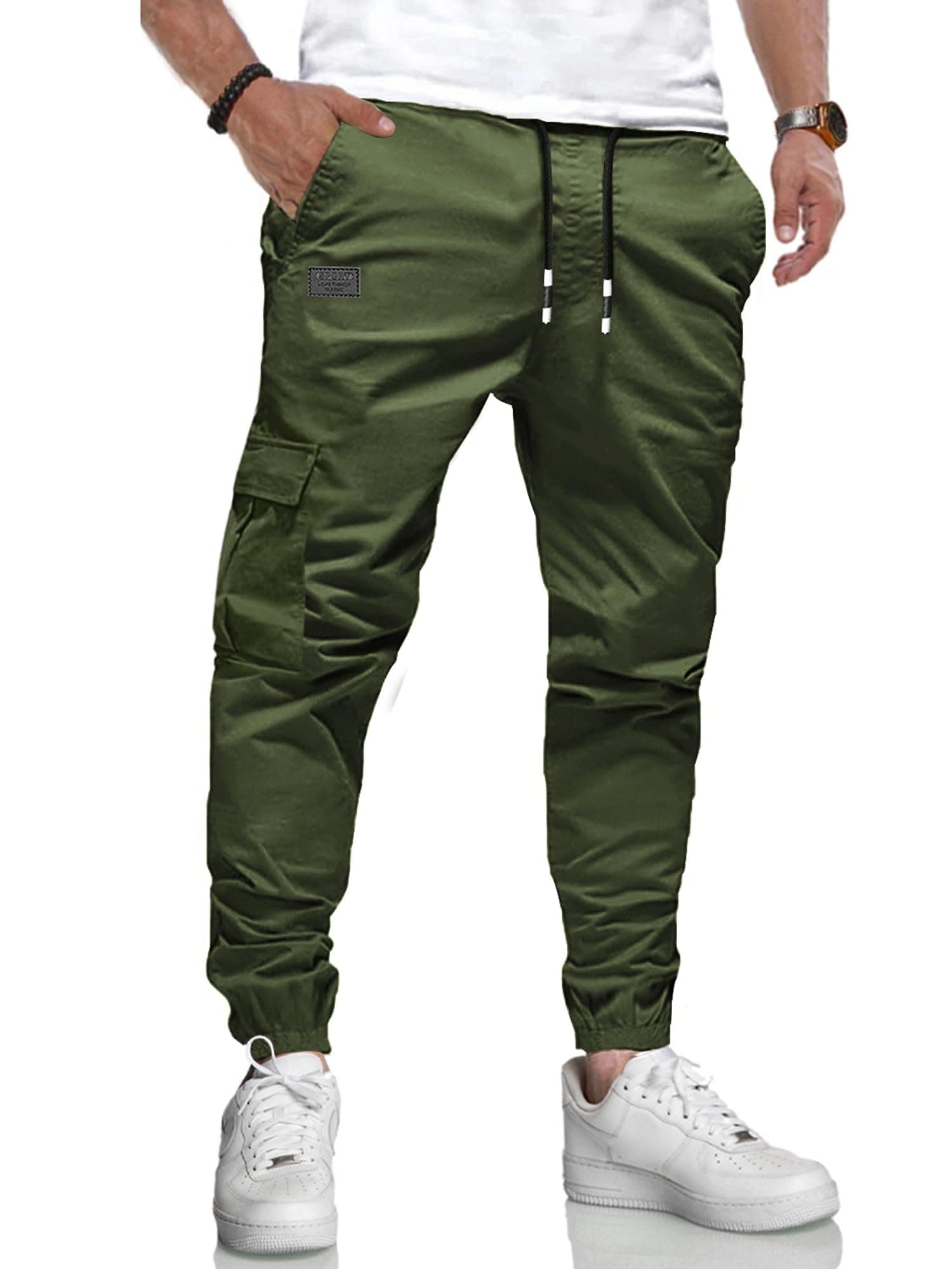 KUNJLELP Pantalon Cargo Homme Pantalon Casual Sport Jogging Coton Pantalon de Travail avec Plusieurs Poches Cordon de Serrage