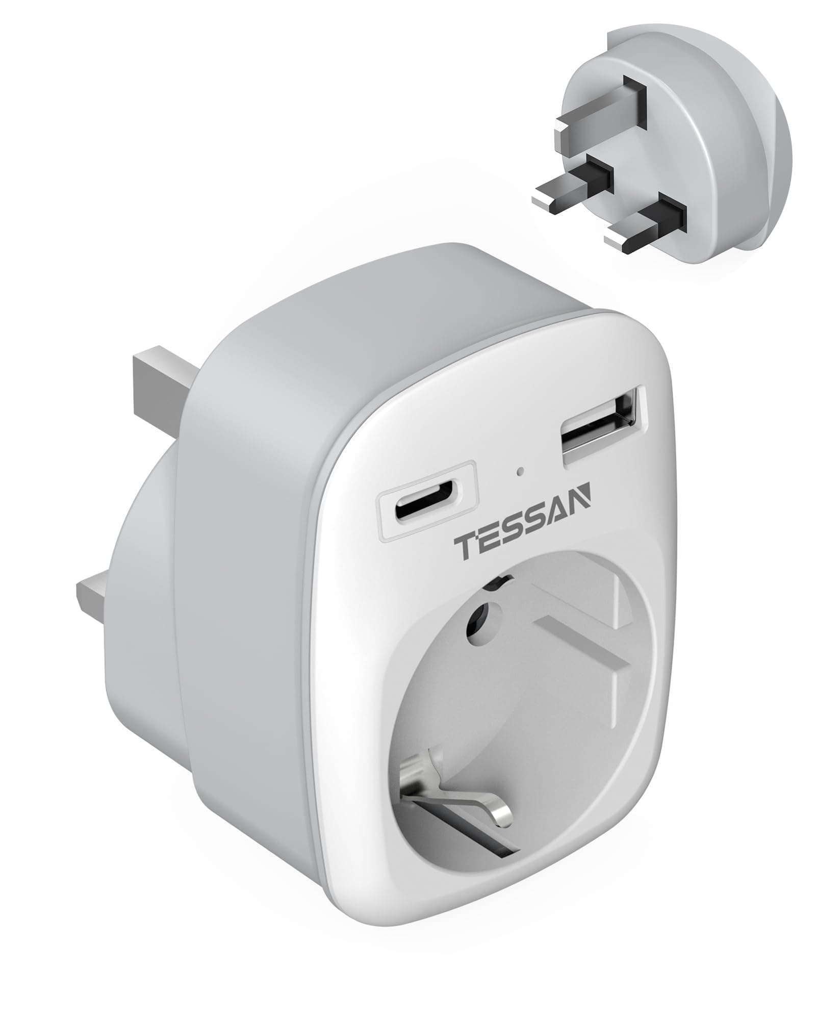 TESSAN Adaptador Enchufe UK, Adaptador Enchufe Ingles a Español con 2 USB, Adapter EU to Irlanda para Reino Unido Irlanda Inglaterra Escocia Britanico Maldivas, Tipo G
