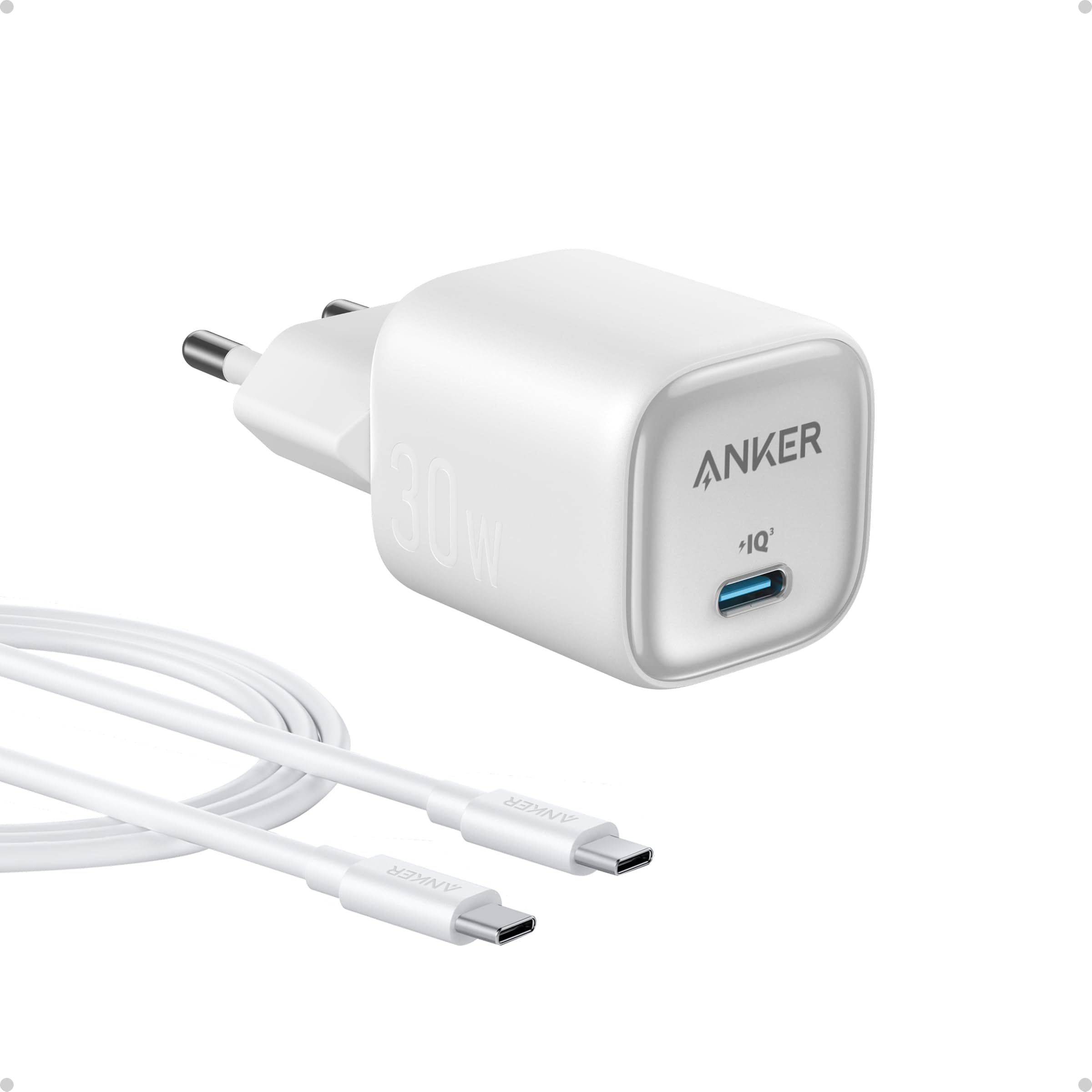Anker 30W USB C Ladegerät, kompaktes GaN Schnellladegerät, 3X schnelleres Aufladen USB C Netzteil, Kompatibel mit iPhone 17/Pro/Pro Max/iPhone Air/16/15, iPad, Samsung Galaxy S24/S23, Pixel, und mehr