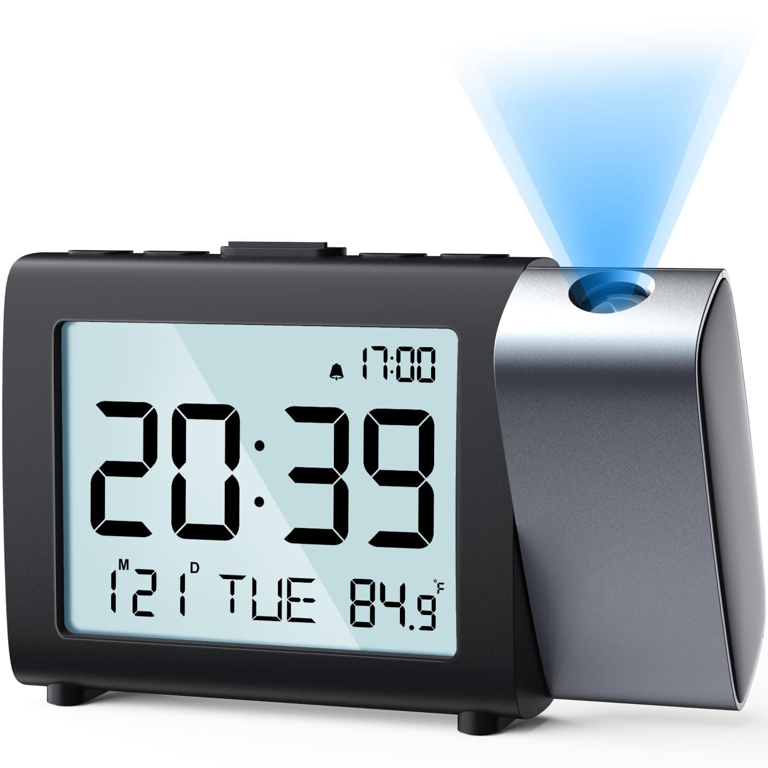 Sveglia digitale a proiezione: Digital Clock con temperatura data 12/24H, luminosità e volume regolabili, orologio a batteria per bambini anziani viaggi camera da letto comodino ufficio (Blu)