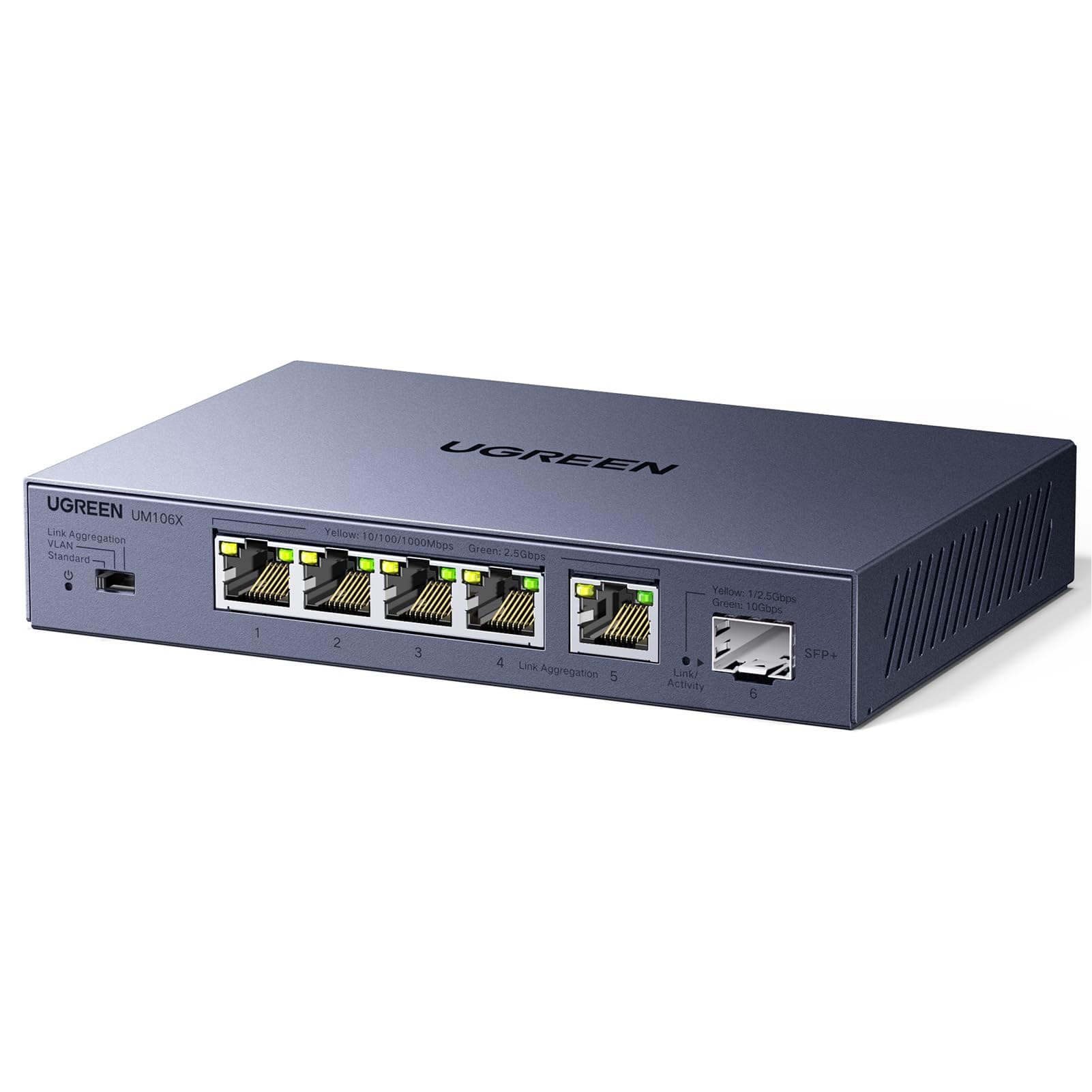 UGREEN 2.5G LAN Switch mit 5X 2.5G Ports+1X10G SFP+ ,Unmanaged Netzwerk Switch für Computer,NAS,Server,WiFi 6 AP, Schnelle Datenübertragung,Desktop/Wandmontage Metallgehäuse