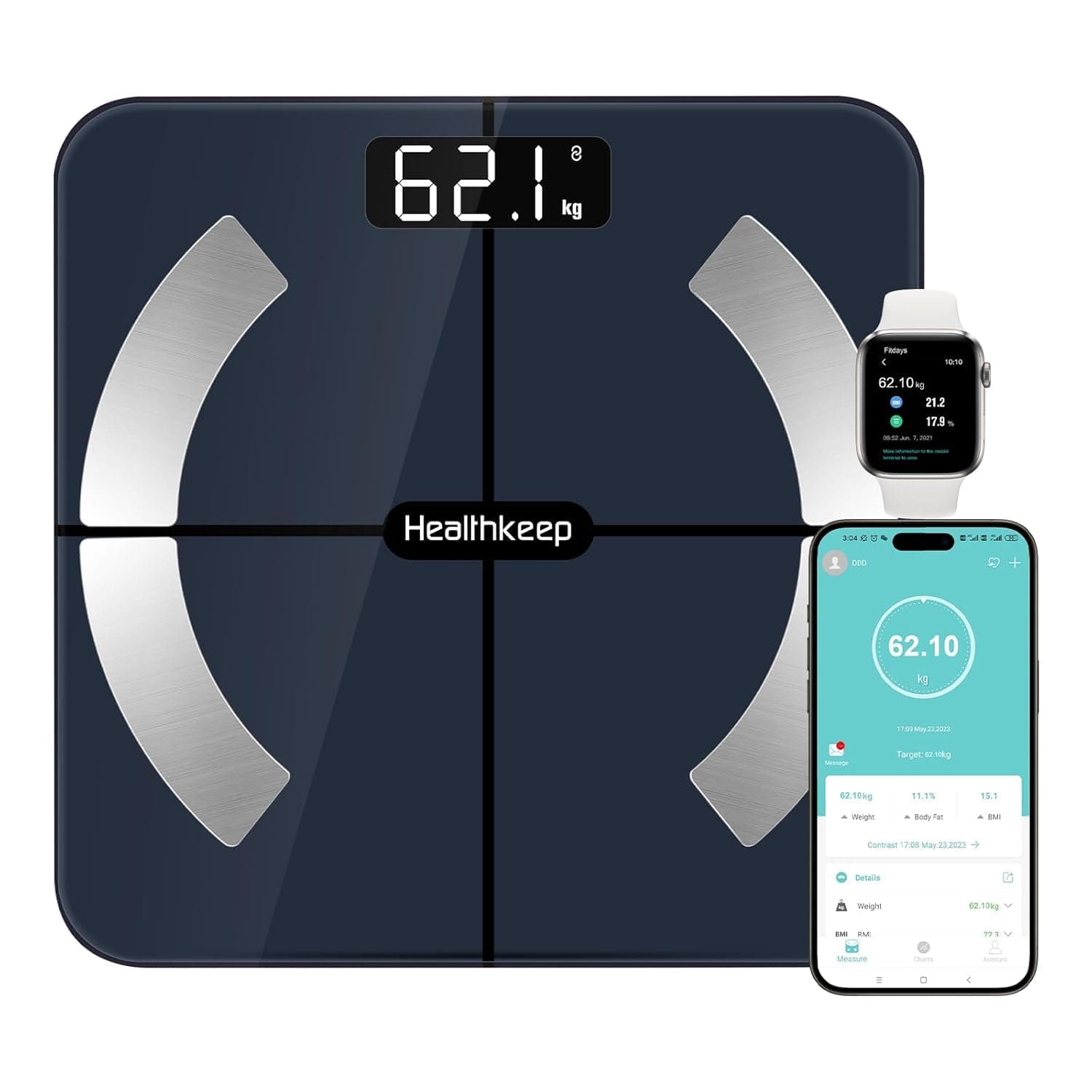 Báscula Grasa Corporal Báscula de Baño Wireless Báscula Baño Digital Analizar Más de 13 Funciones, Monitores de Composición Corporal Máximo 180kg para Andriod y ios, Vidrio templado, Negro
