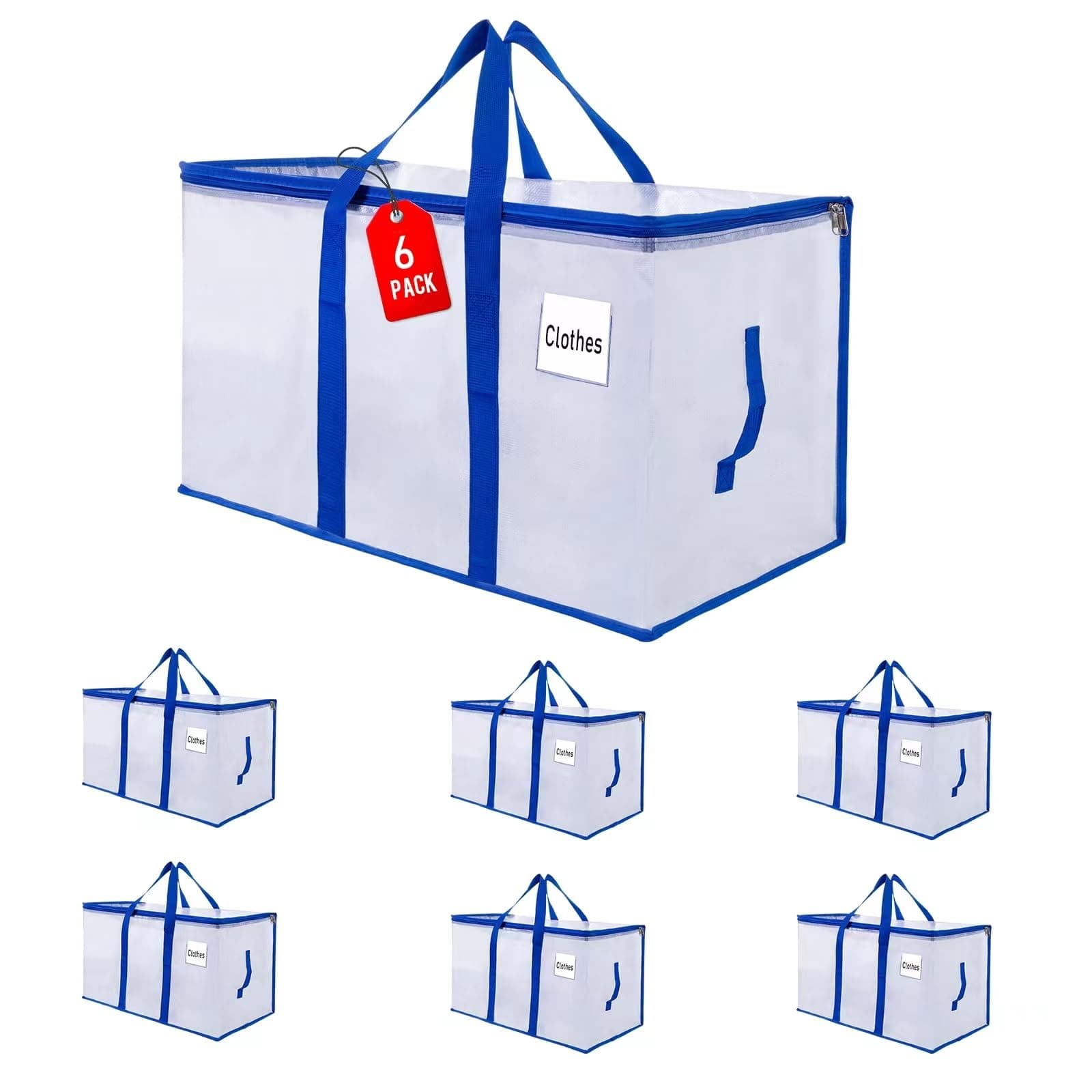 ZFWDSY Lot de 6 Sac de Déménagement, 105L Vêtements grand Sac de Rangement Format avec fermetures éclair et poignées de transport, Alternatives aux Cartons de Déménagement