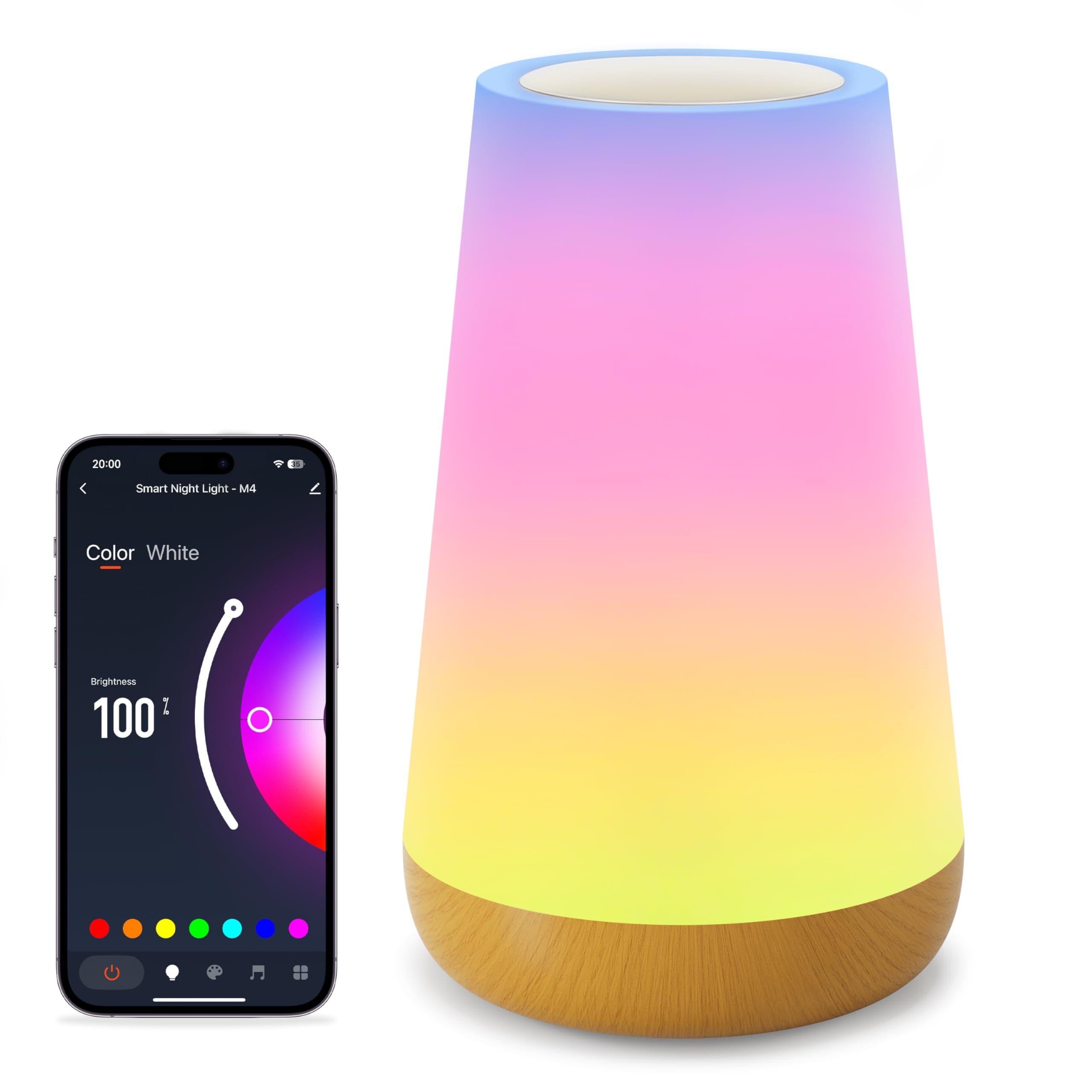 Auxmir Lámparas de Mesita de Noche WiFi, Lámpara de Mesa LED 2,4 GHz, Compatible con Alexa y Google Home, Luz Nocturna 256 Colores, Control Táctil y App Tuya Smart/Smart Life, Funciona con Cable