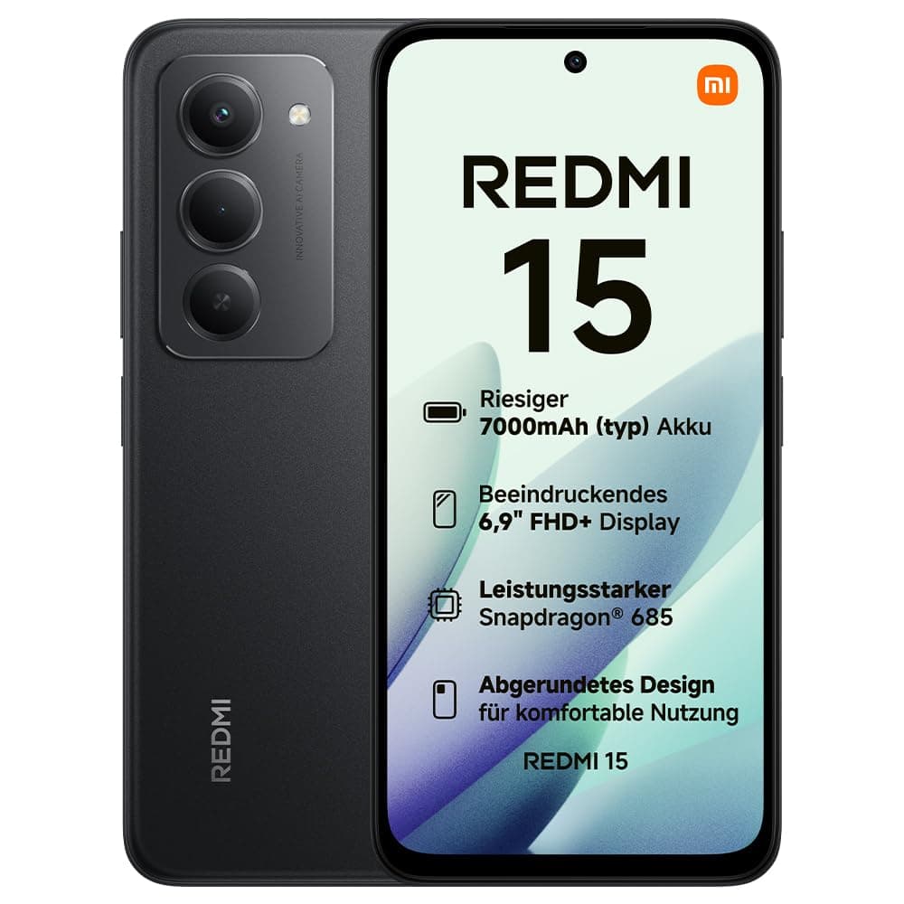 XIAOMI Redmi 15, Smartphone 8+256GB, 6,9" FHD+ 144Hz DotDisplay, Snapdragon 685, 50MP KI-Dualkamera, 7000mAh Akku, Midnight Black