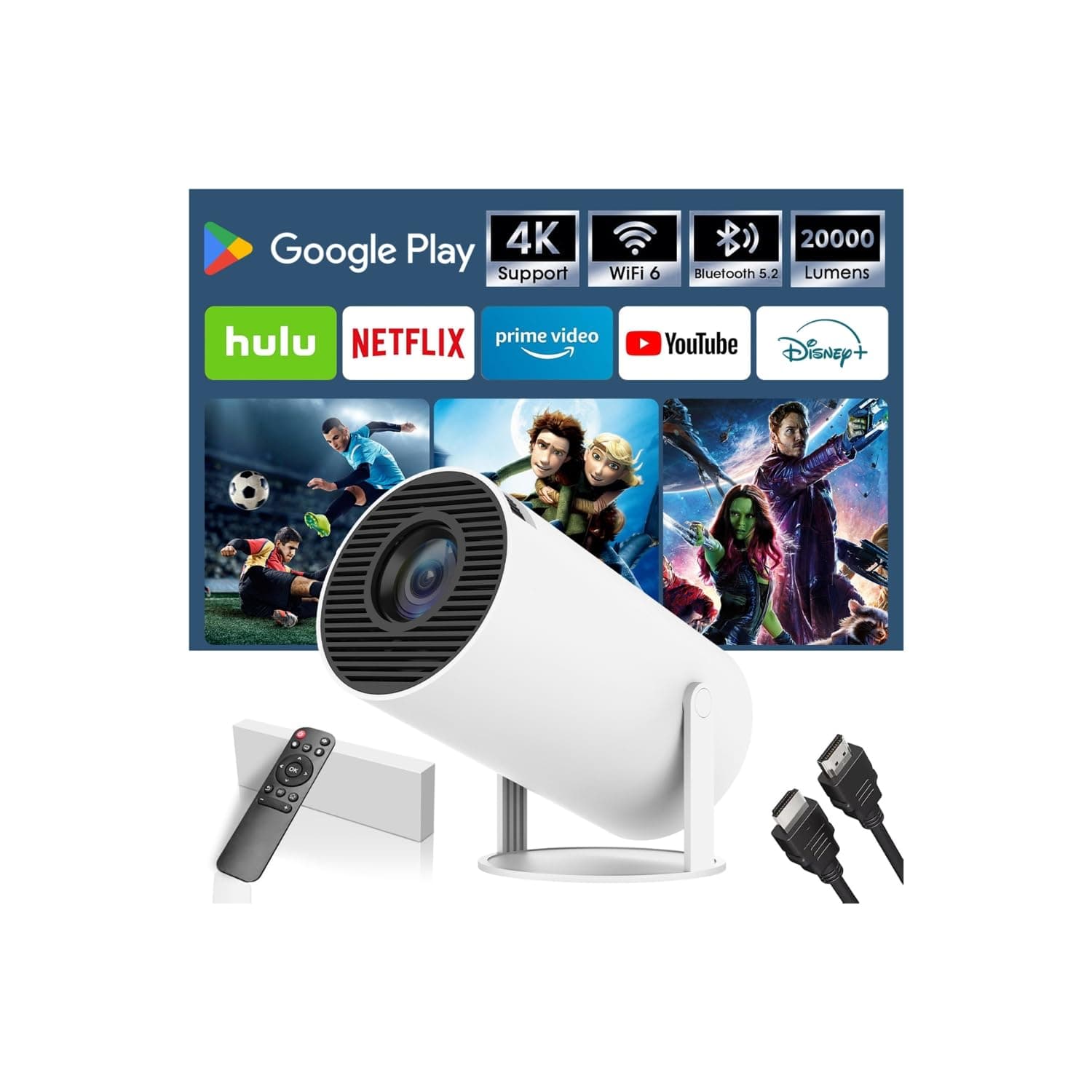 Proiettore Portatile 4K, SUMTAB Mini Proiettore con Bluetooth e WiFi, Rotazione 180°, per Interno/Esterno,Compatibile con HDMI/TV Stick/Laptop