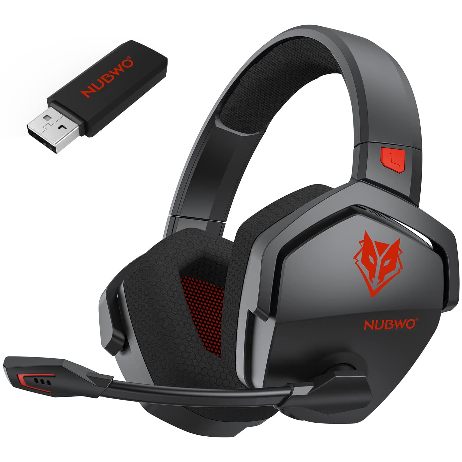 NUBWO G06 Cascos Gaming Inalámbricos con Drivers de 50 mm para PC/Ps5/Ps4/NS/Mobile, Auriculares Gaming Inalámbricos con 2.4 GHz+Bluetooth 5.3 Modo Dual, 7.1 Sonido Envolvente, Duración 100Hr+ - Rojo