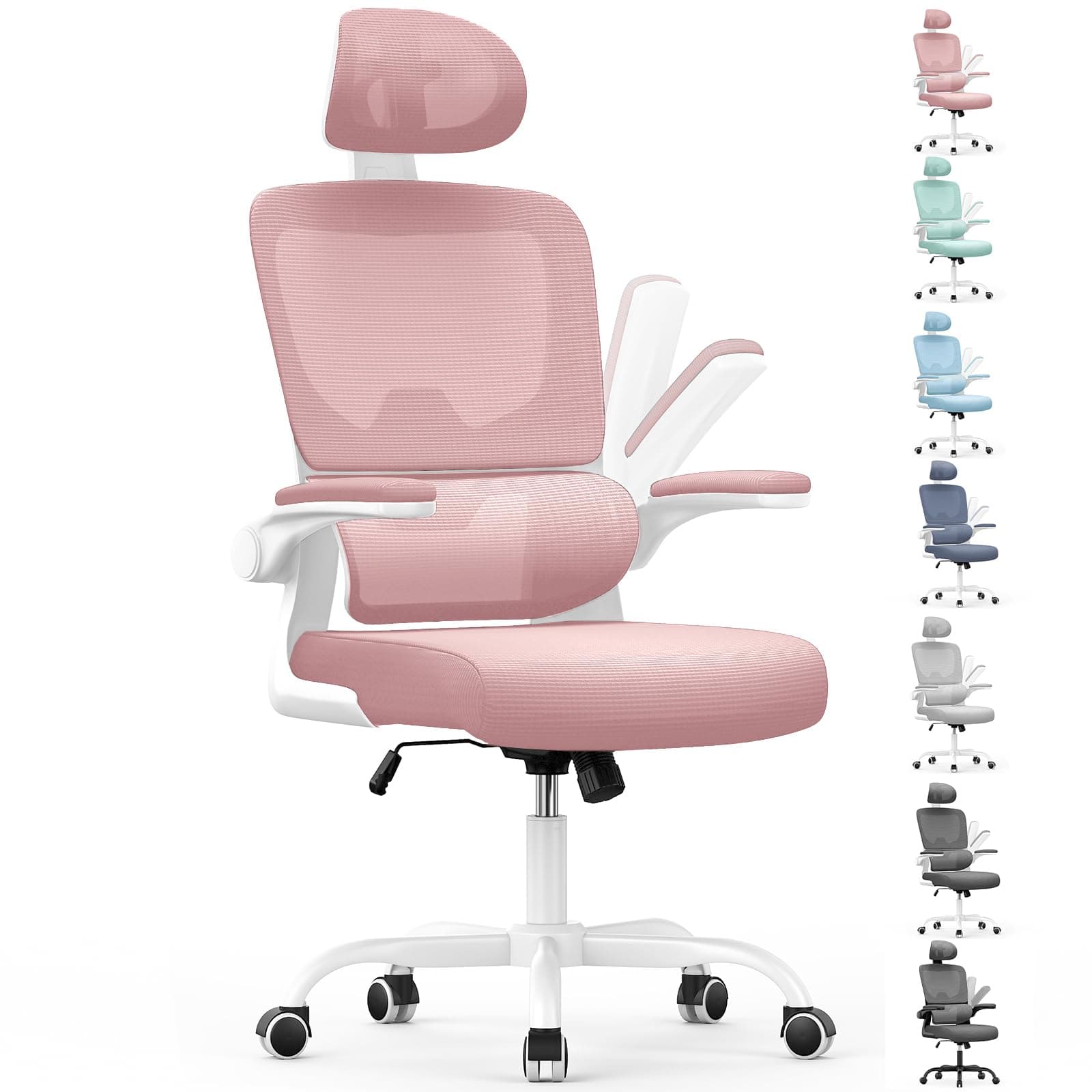 naspaluro Silla de Oficina Ergonómica con Soporte Lumbar, Silla de Escritorio de Respaldo con Reposacabezas y Altura Ajustables, Reposabrazos Abatible, Silla de Ordenador para Oficina en Casa, Rosa