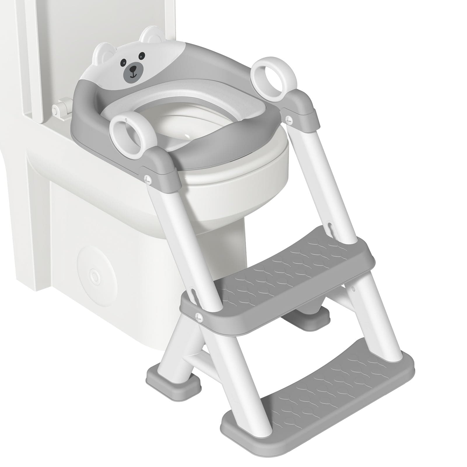 Riduttore WC Bambini, Sedile Rialzato per Bambini Maschi e Femmine, Riduttore WC 2 in 1 con Scaletta, Riduttore WC Sedile del Water con Seggiolino per Bambini, Pedana Antiscivolo Anti-Spruzzo, Grigio