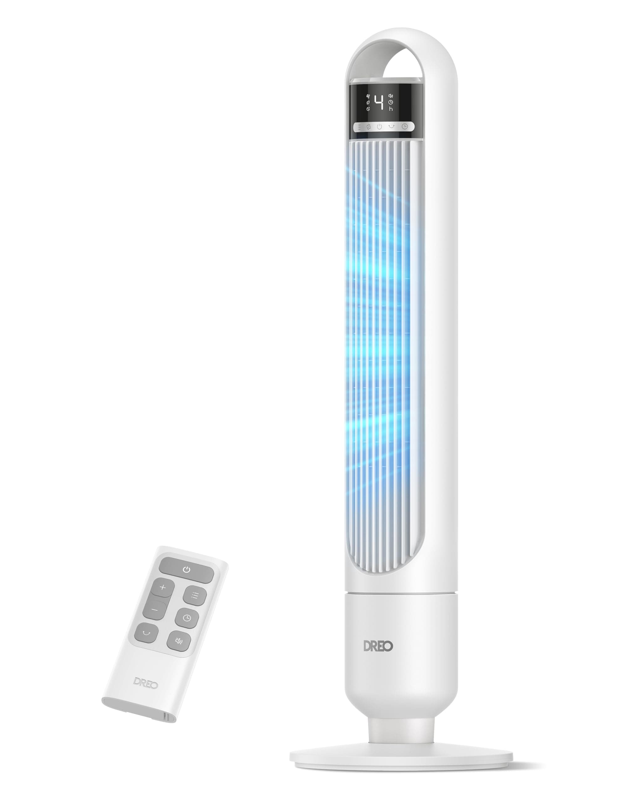 DREO Ventilateur Colonne Silencieux 23 dB pour Chambre, Couverture Max 9.8 m, Ventilateur Debout sans Lame, Oscillation 90°, 4 Vitesses, 3 Modes, Minuteur 8H, Affichage LED