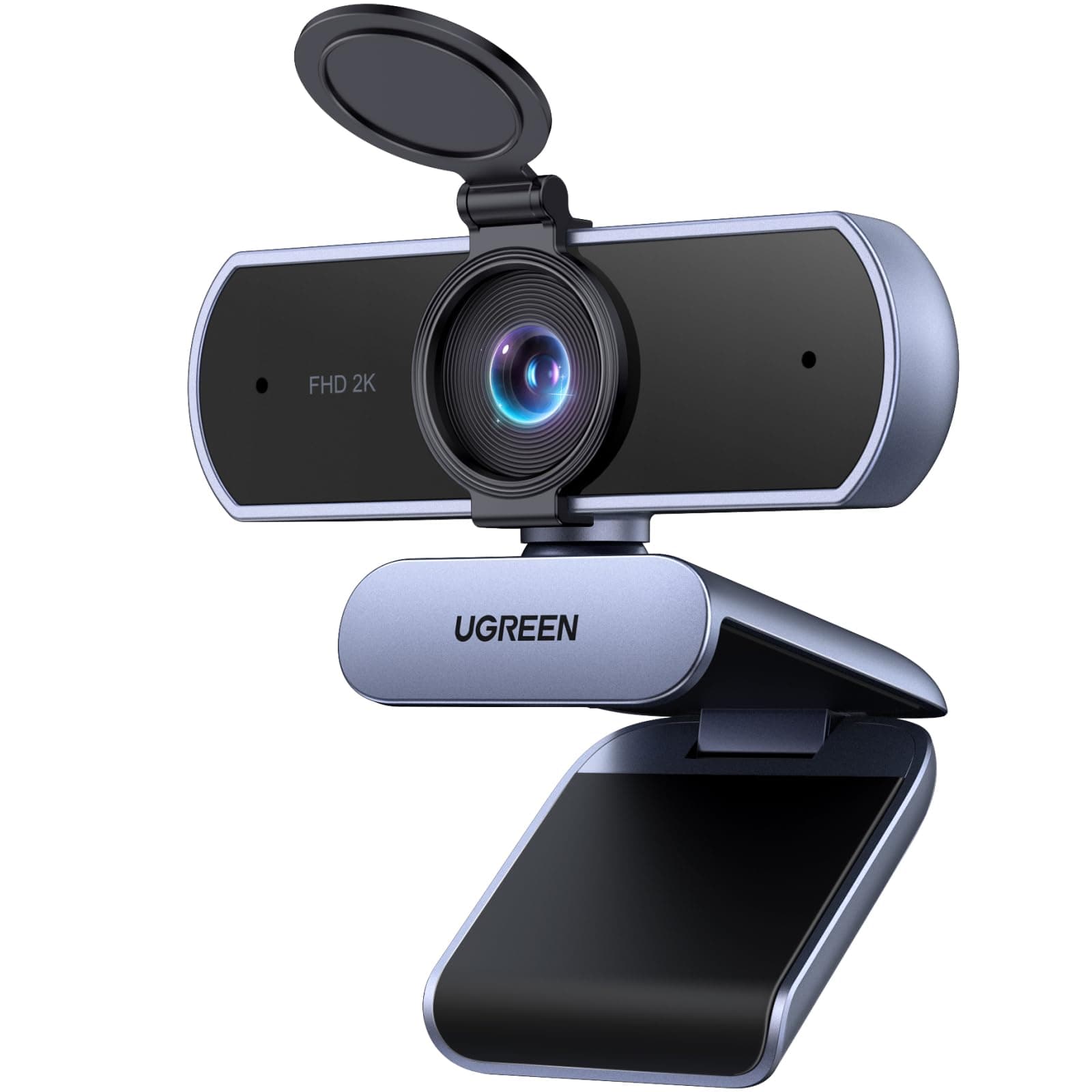 UGREEN Webcam 2K 30FPS Caméra USB PC Deux Micro Mise au Point Fixe Angle Réglable Correction Lumière Plug Play Windows MacOS Linux Streaming Youtube Skype Appel Zoom Vidéoconférence (Gris)