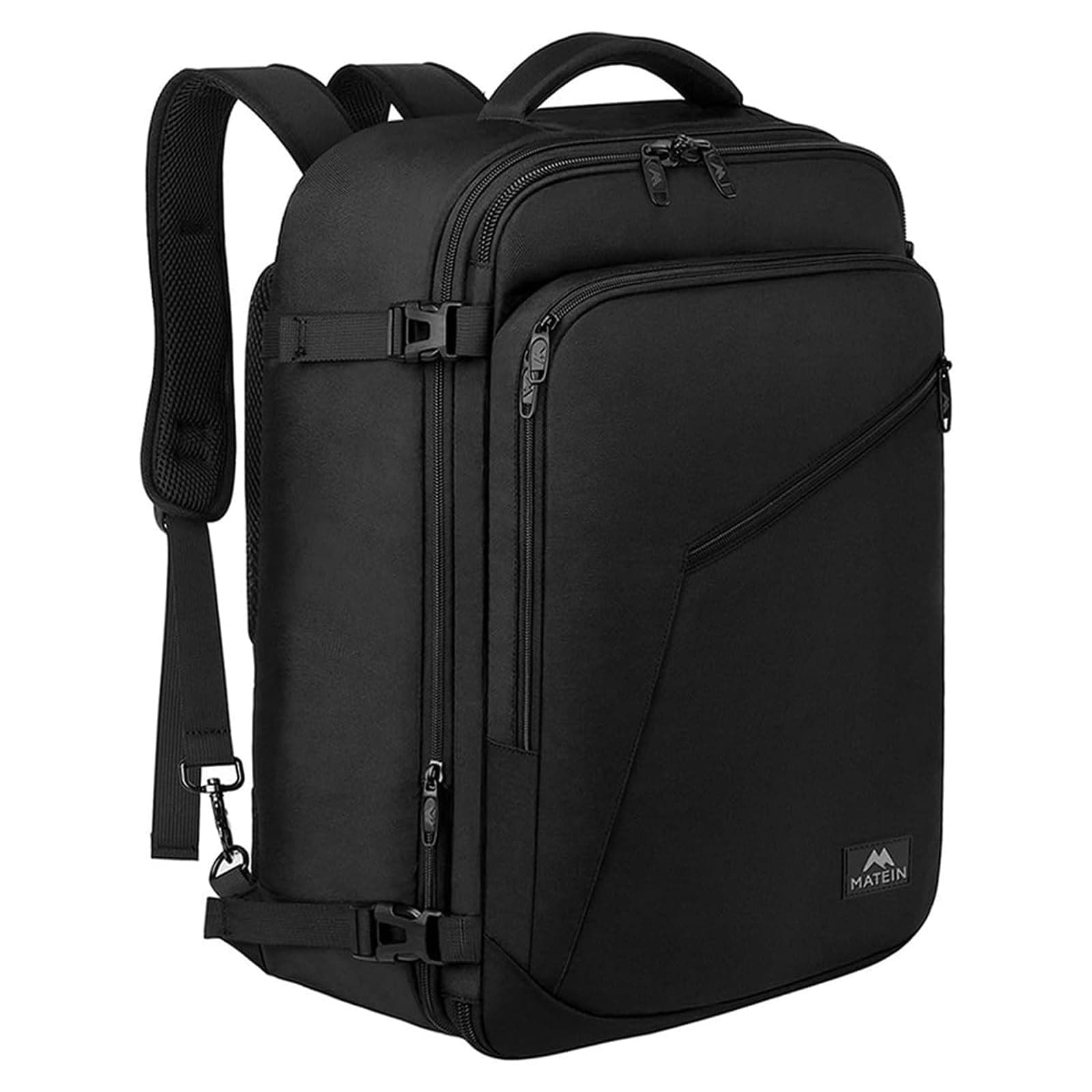 MATEIN Zaino Ryanair 40x30x20, Espandibile Zaino 40x30x20 per Uomo e Donna, 24L Zaini da Viaggio, Multitasche Bagaglio a Mano Aereo Compatto, Leggero Travel Bag per Ryanair, Wizz Air, Easyjet, Nero