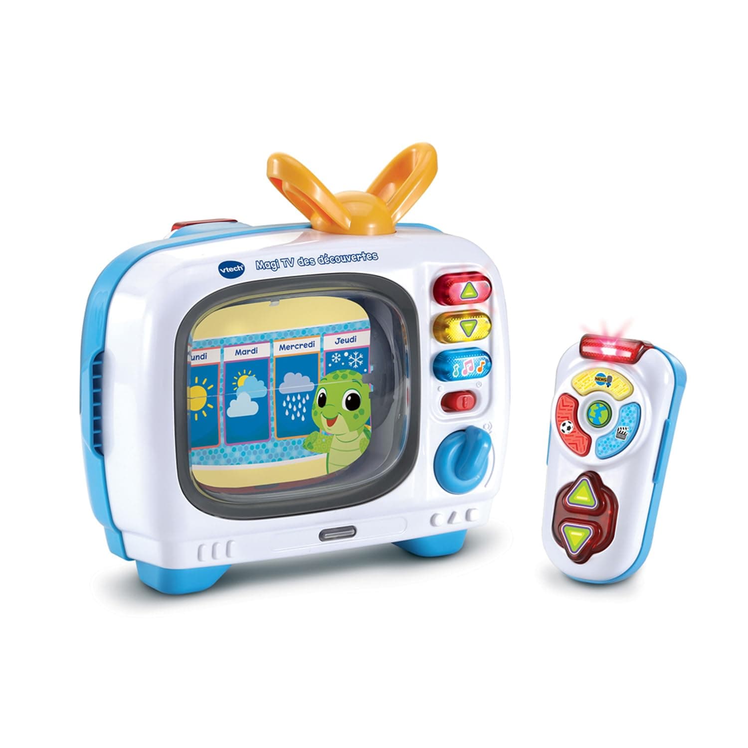 VTech - Magi TV des Découvertes - Télé Bébé Musicale avec Télécommande Bébé Jouet Interactif, Effets Lumineux - Jouet Parlant Bilingue FR/en - Cadeau Enfant Dès 1 an - Contenu en Français et Anglais