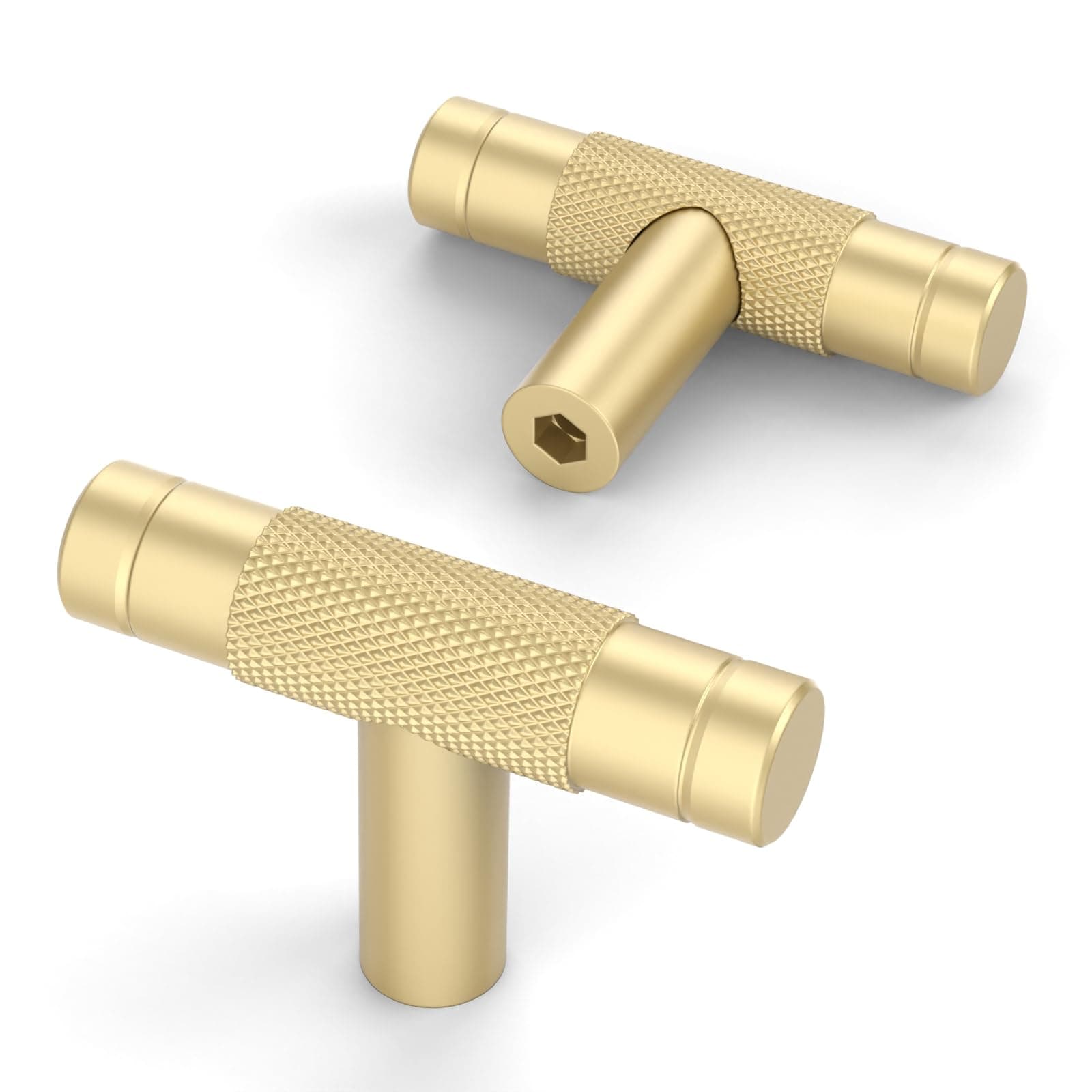 Amerdeco 10 Piezas Pomos y Tiradores en Forma de T, Oro, para Cocina y Armarios, Tirador de Puerta en Aleación de Aluminio, Agujero Único UK0026