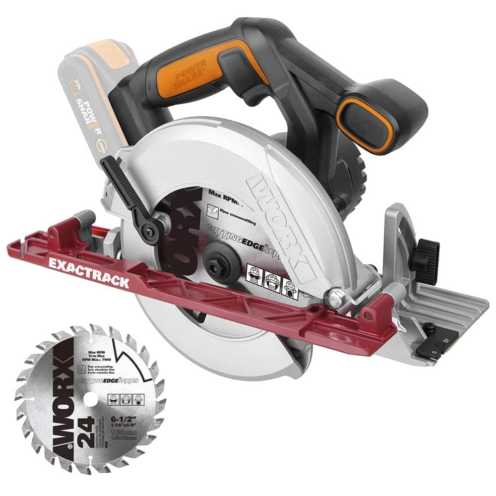 WORX Sierra circular Brushless Worxsaw XL 20V | PowerShare | WX530.9 | No incluye batería ni cargador | Motor sin escobillas, diseño de cuerpo fino, rápido ajuste de profundidad