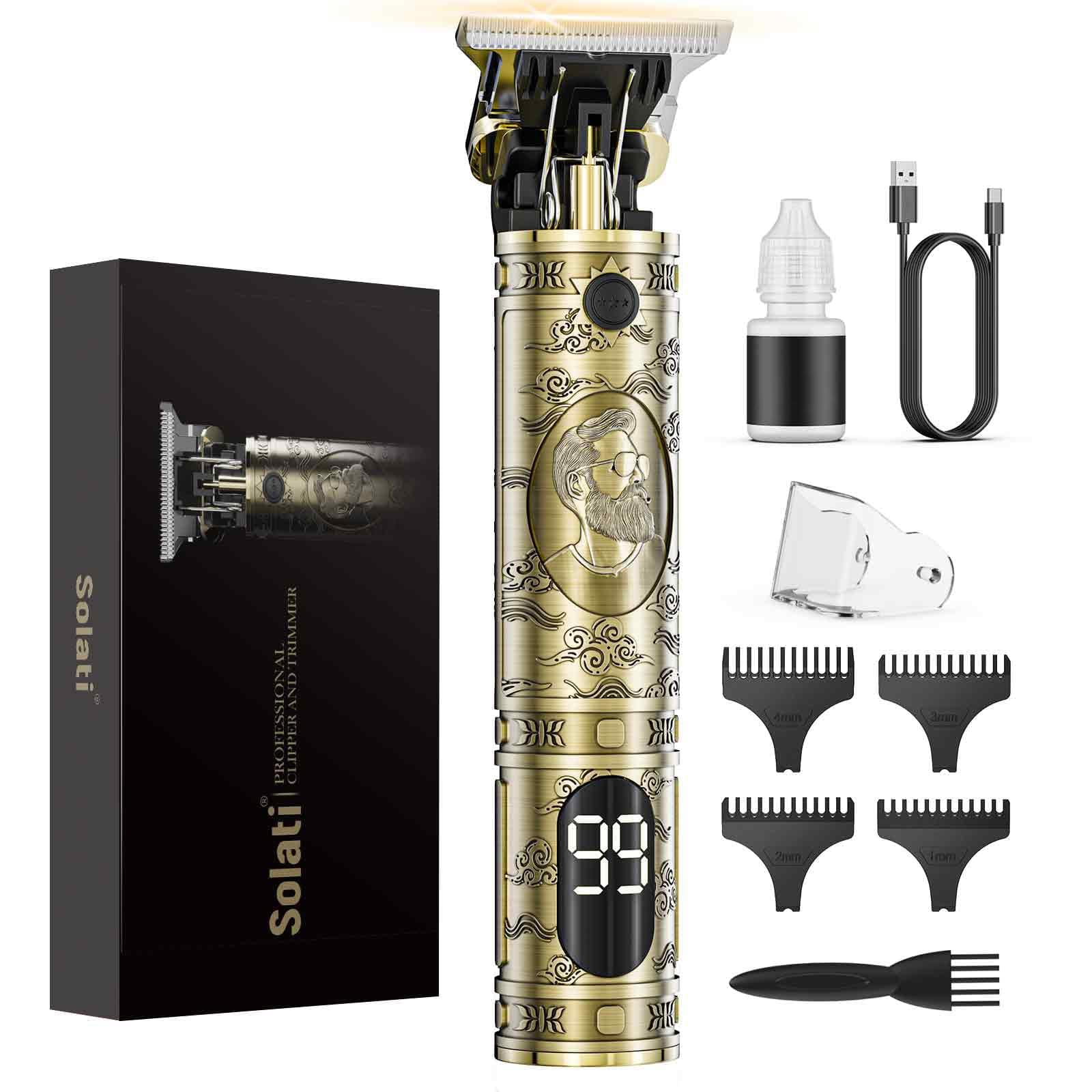 Tagliacapelli Uomo, LED Rasoio Elettrico Barba Macchinetta per Capelli Portatile Tagliacapelli Uomo Professionale Trimmer Regolabarba Regola Barba Elettrico Trimmer Capelli Con 3 Pettini