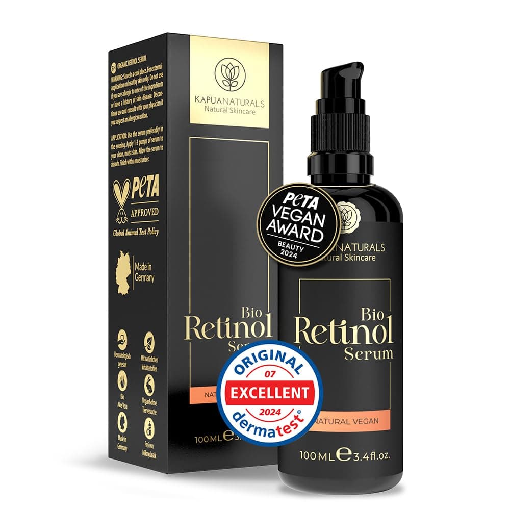 Retinol puro para la cara • 100 ml • +Vitamina C +Hialurón • Para una piel radiante • Sérum antiedad Retinol Serum • ORGÁNICO Vegano • Cosmética natural y sostenible de Alemania