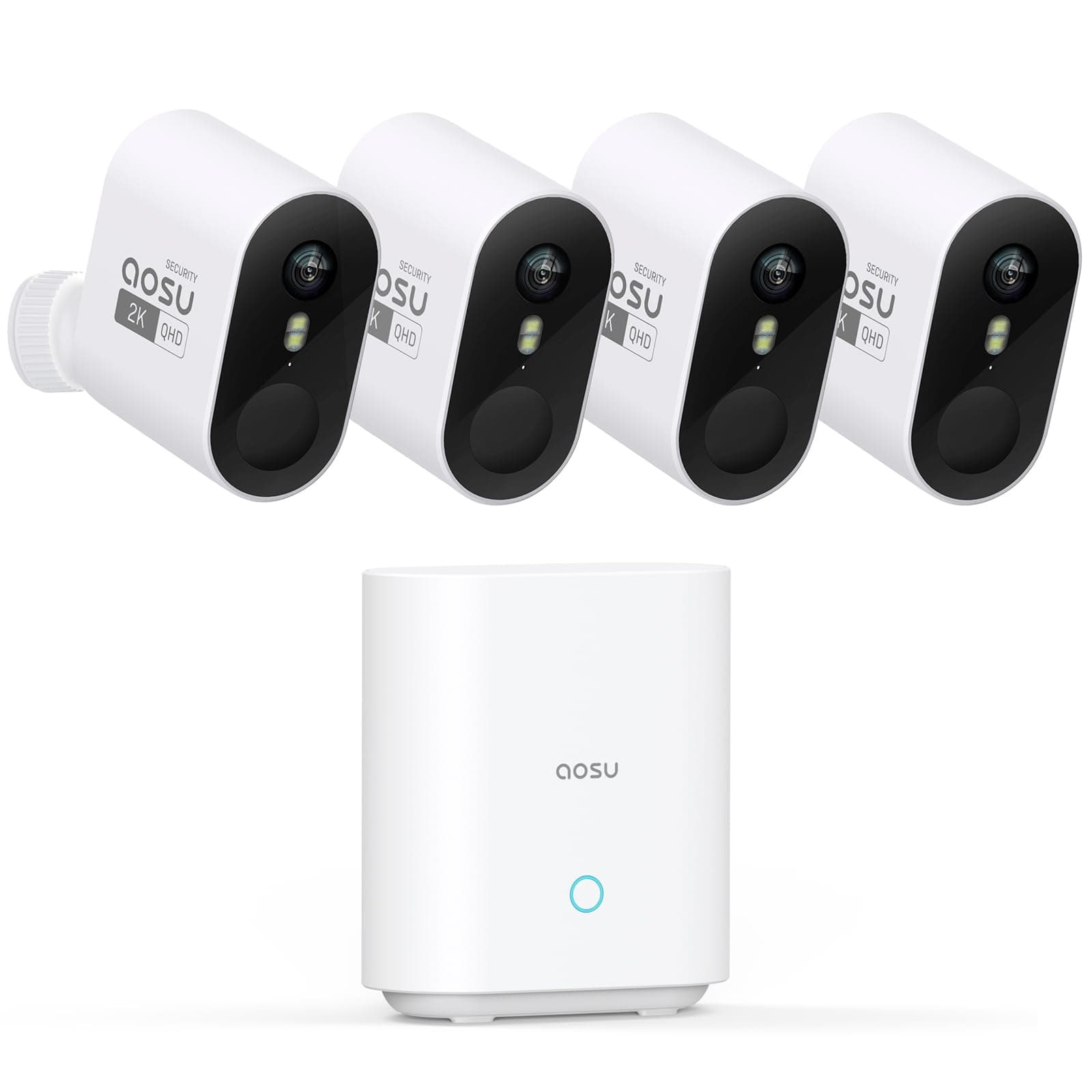 aosu 2K Caméra Surveillance WiFi Extérieure Intérieur sans Fil, 4 Cameras Kit avec aosuBase, sans Abonnement, Ultra Grand Angle, Autonomie Jusqu’à 240 Jours, Alerte Al Détection, Suivi Inter-Caméras