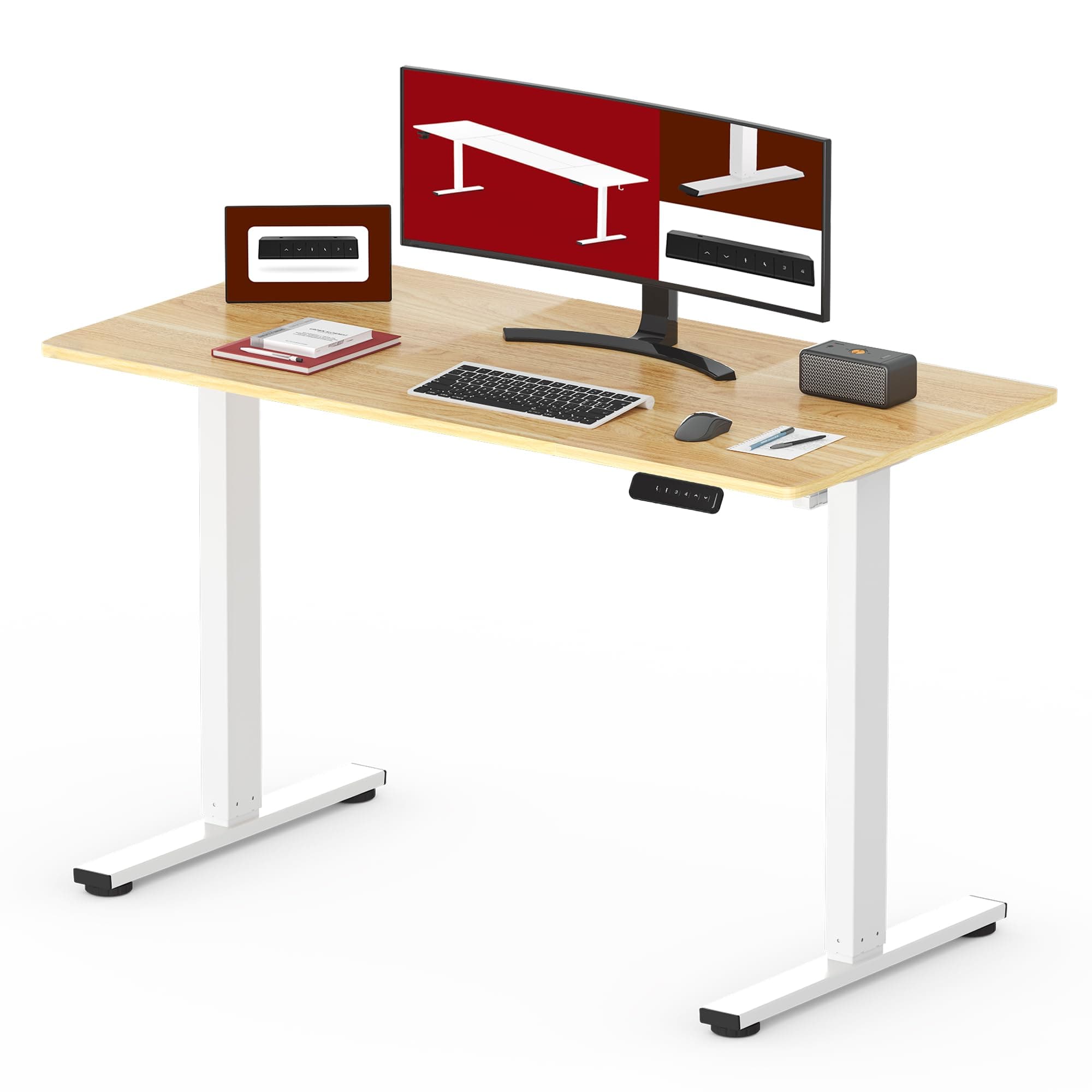 SANODESK Escritorio Elevable Eléctrico con Tablero Entero de Una Pieza 120x60 cm, Regulable en Altura con Memoria, Estable, Silencioso y Anticolisión, Ideal Teletrabajo y Oficina en Casa (Arce Blanco)
