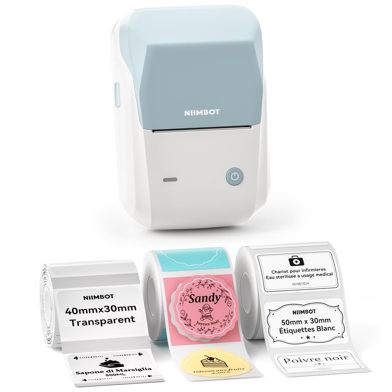NIIMBOT B1 Étiqueteuse avec 3 Rouleaux D'étiquettes,Larges Étiquettes Autocollantes pour la Maison,la Cuisine et Le Bureau (Dont Un Rond)