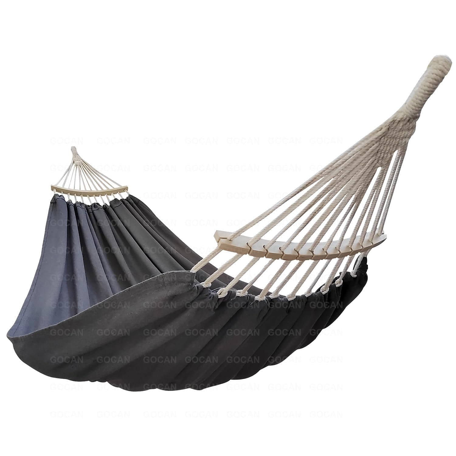 GOCAN Hamac pour 2 Personnes, 220 x 150 cm, Longueur Totale : 330 cm, Charge : 300 kg, en Toile et Coton, pour l'extérieur, Le Jardin, l'intérieur, Les Enfants, Le Balcon, Gris, avec Barre